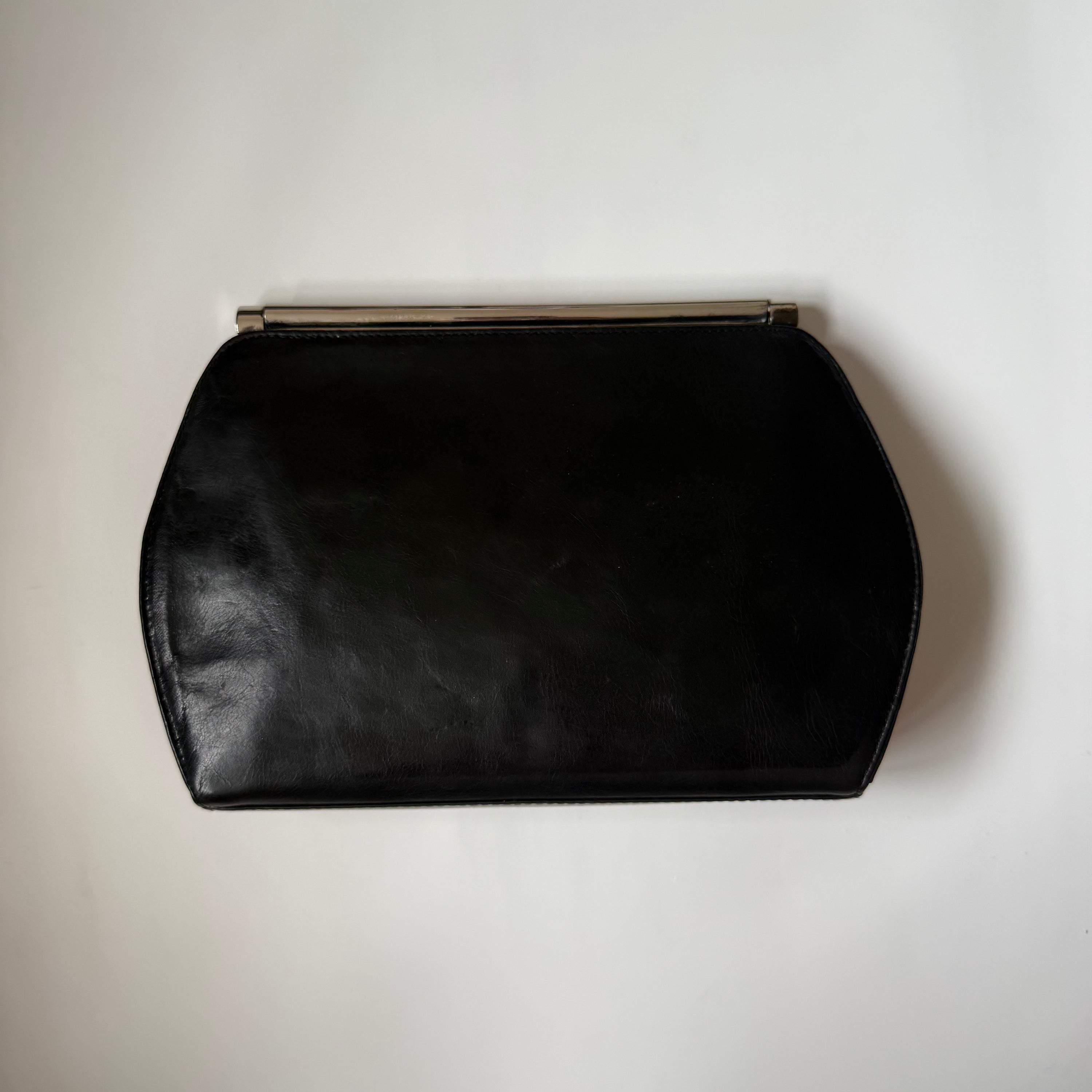 Vintage Black Embossed Purse With Silver Frame
