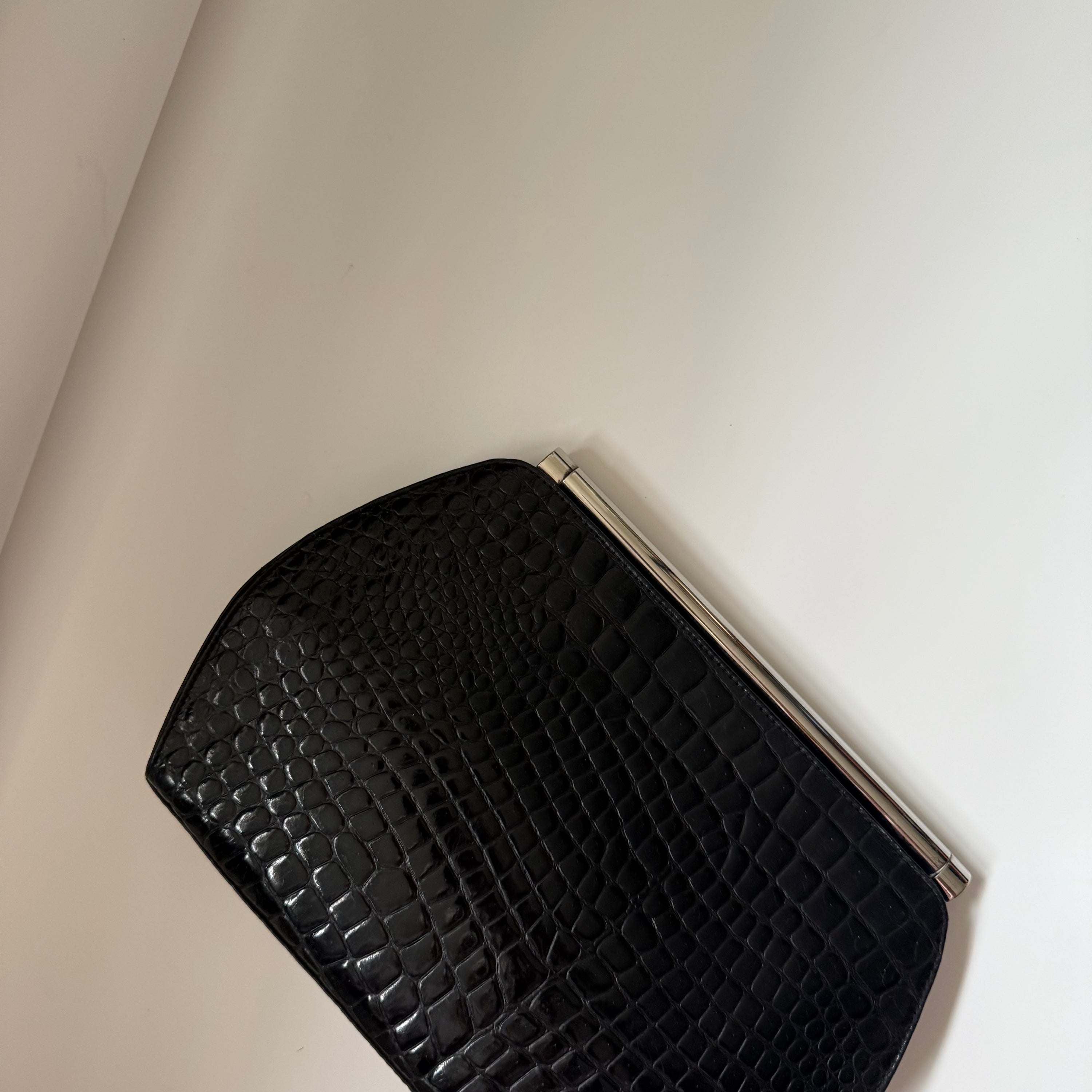 Vintage Black Embossed Purse With Silver Frame