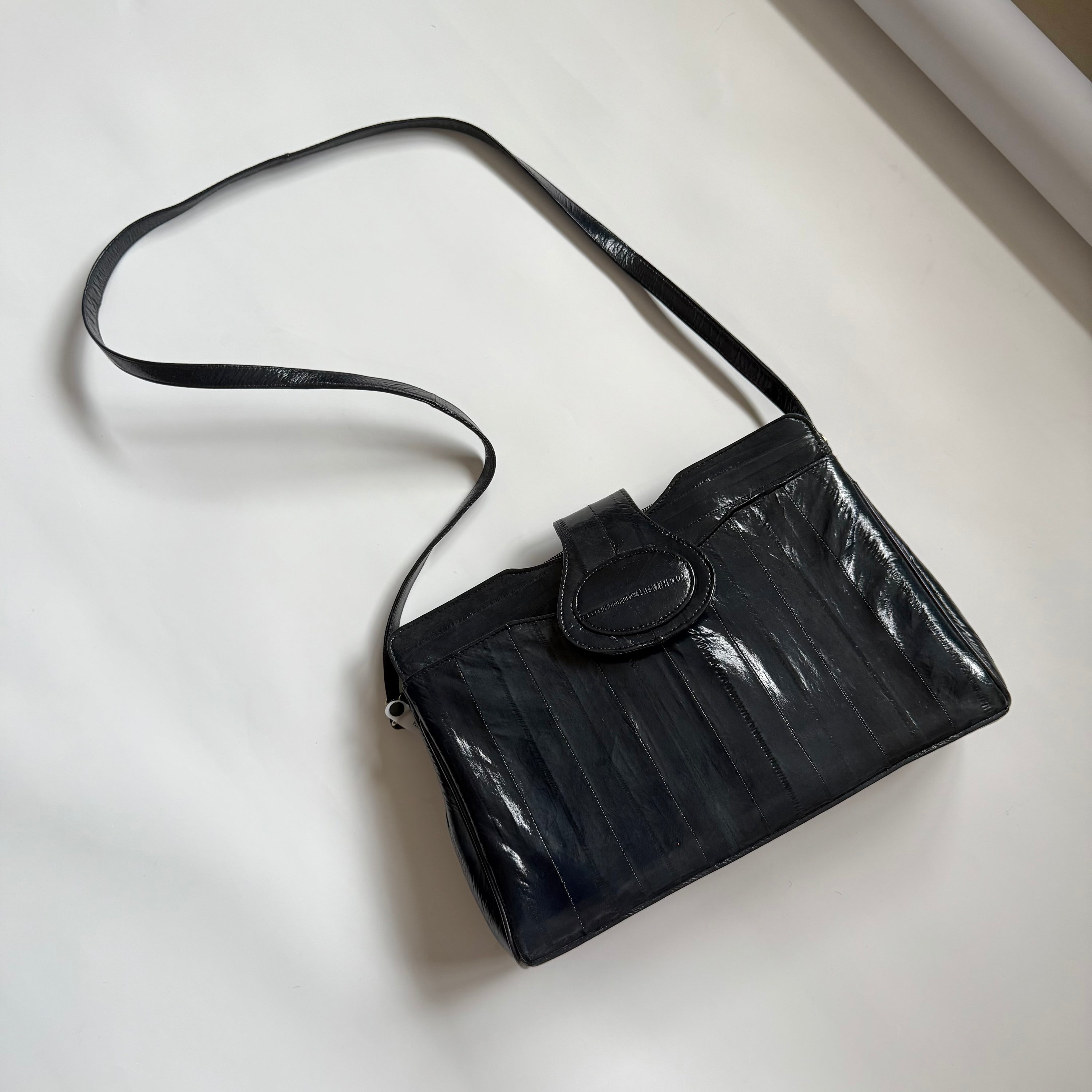 1980s Eelskin Purse Black Eel Skin Crossbody Shoulderbag Crownhock P.A.T.