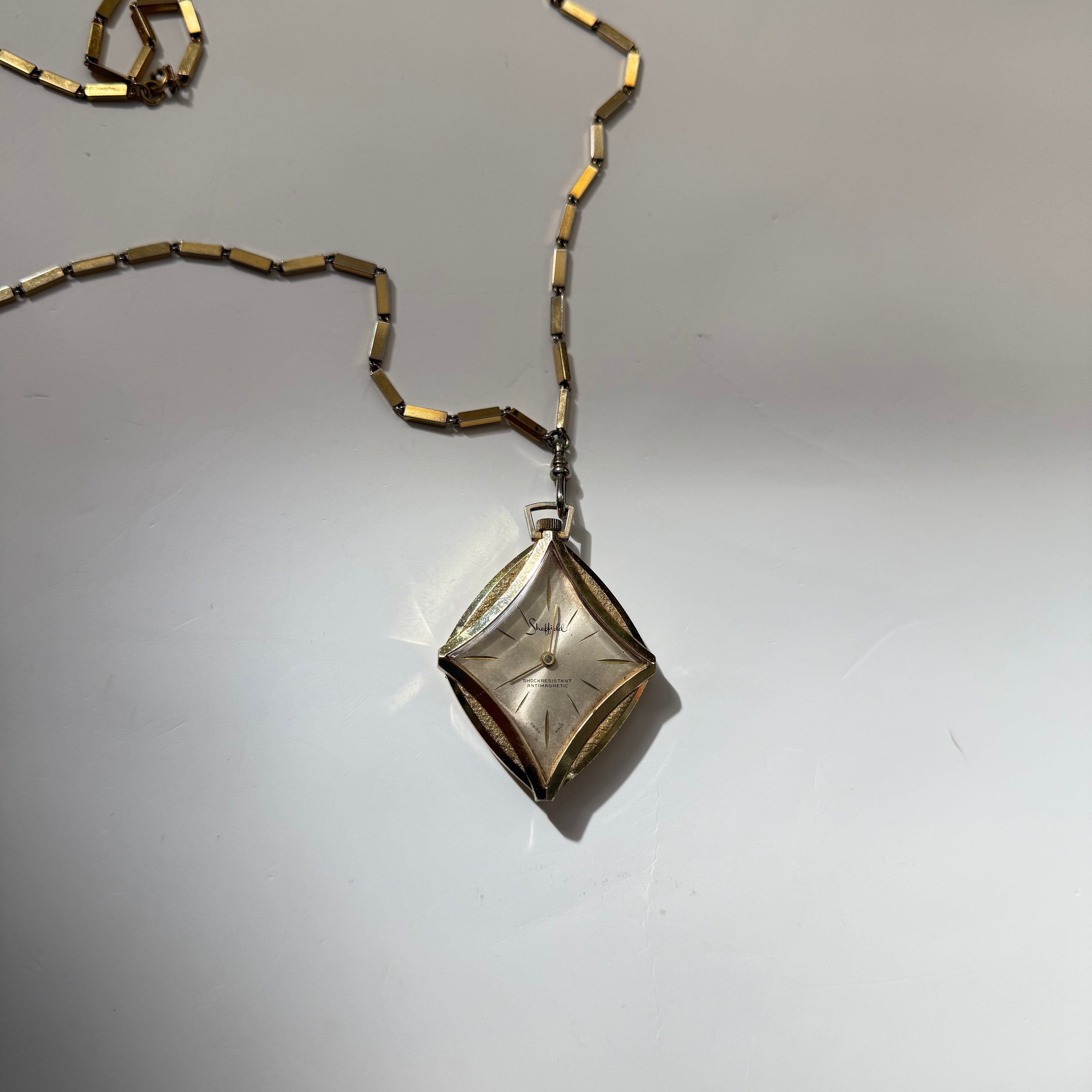 Vintage Diamond Shaped Sheffield Pendant Watch Necklace
