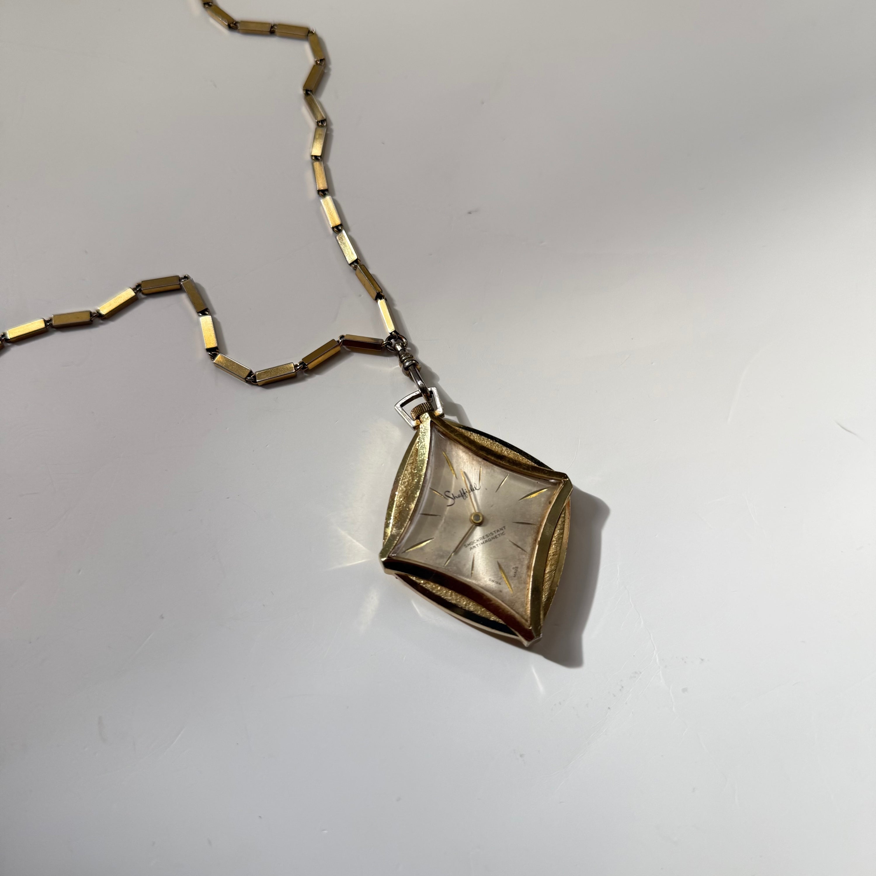 Vintage Diamond Shaped Sheffield Pendant Watch Necklace
