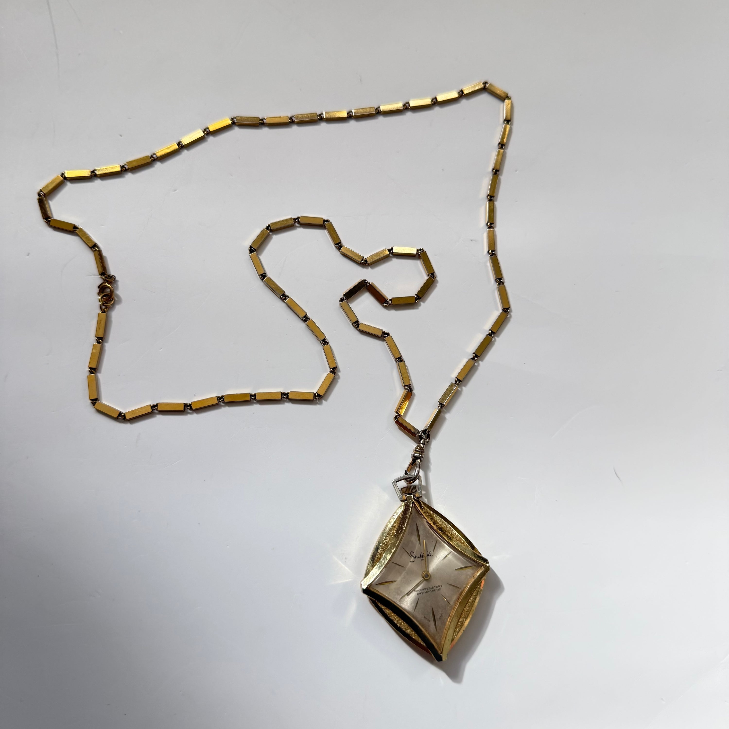Vintage Diamond Shaped Sheffield Pendant Watch Necklace