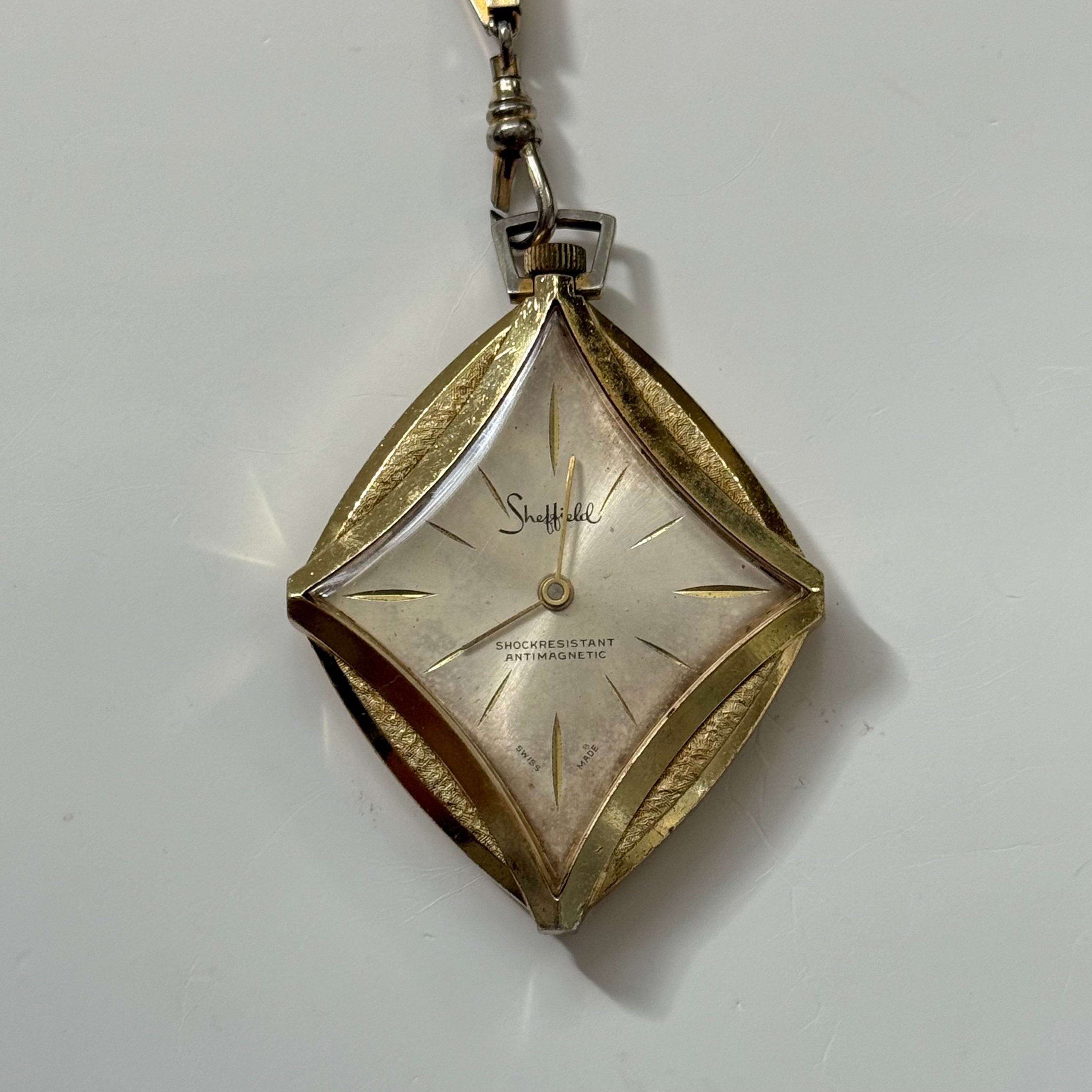 Vintage Diamond Shaped Sheffield Pendant Watch Necklace