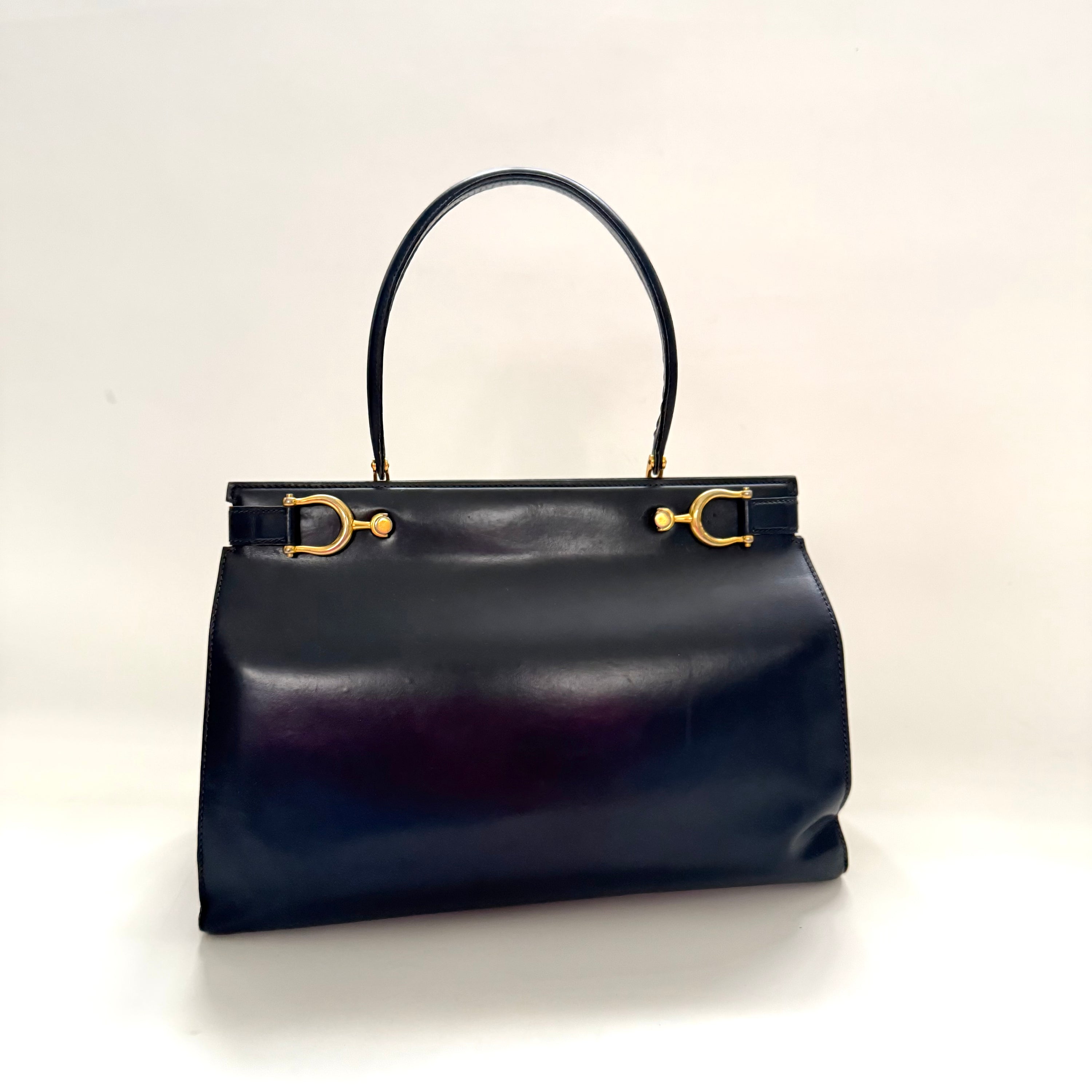 Vintage 60s Beautiful Leather Marine Box Top Handle Bag