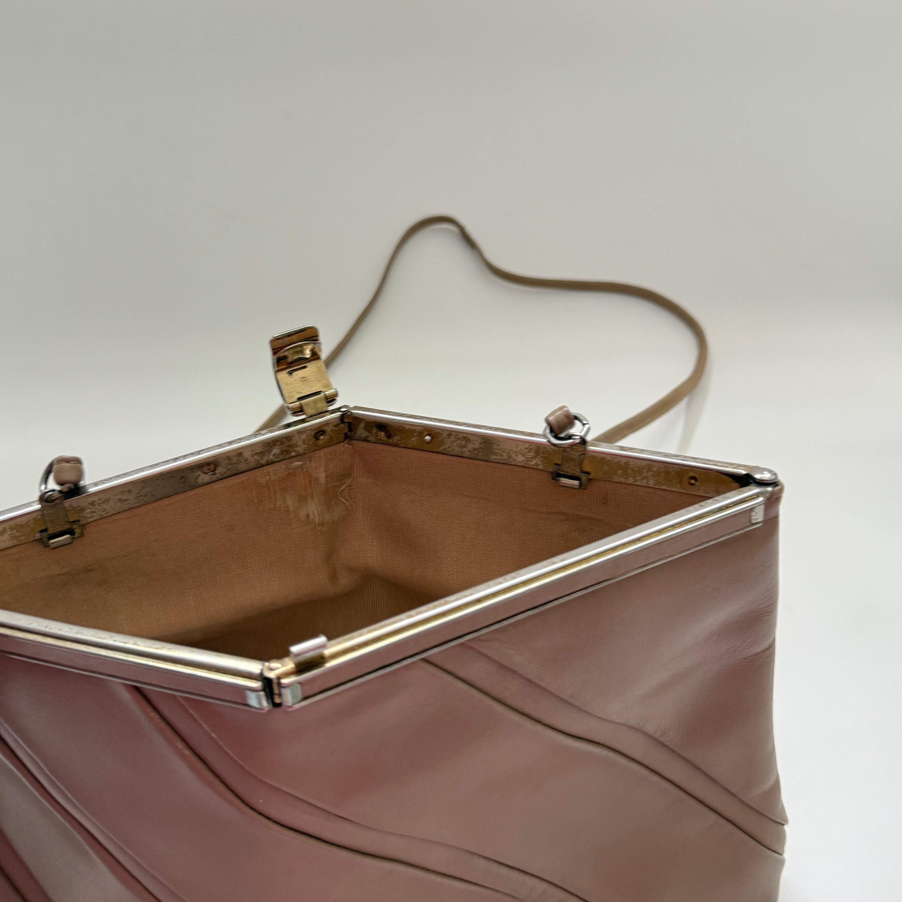 Vintage Framed Camel Lamb Leather Shoulder Bag