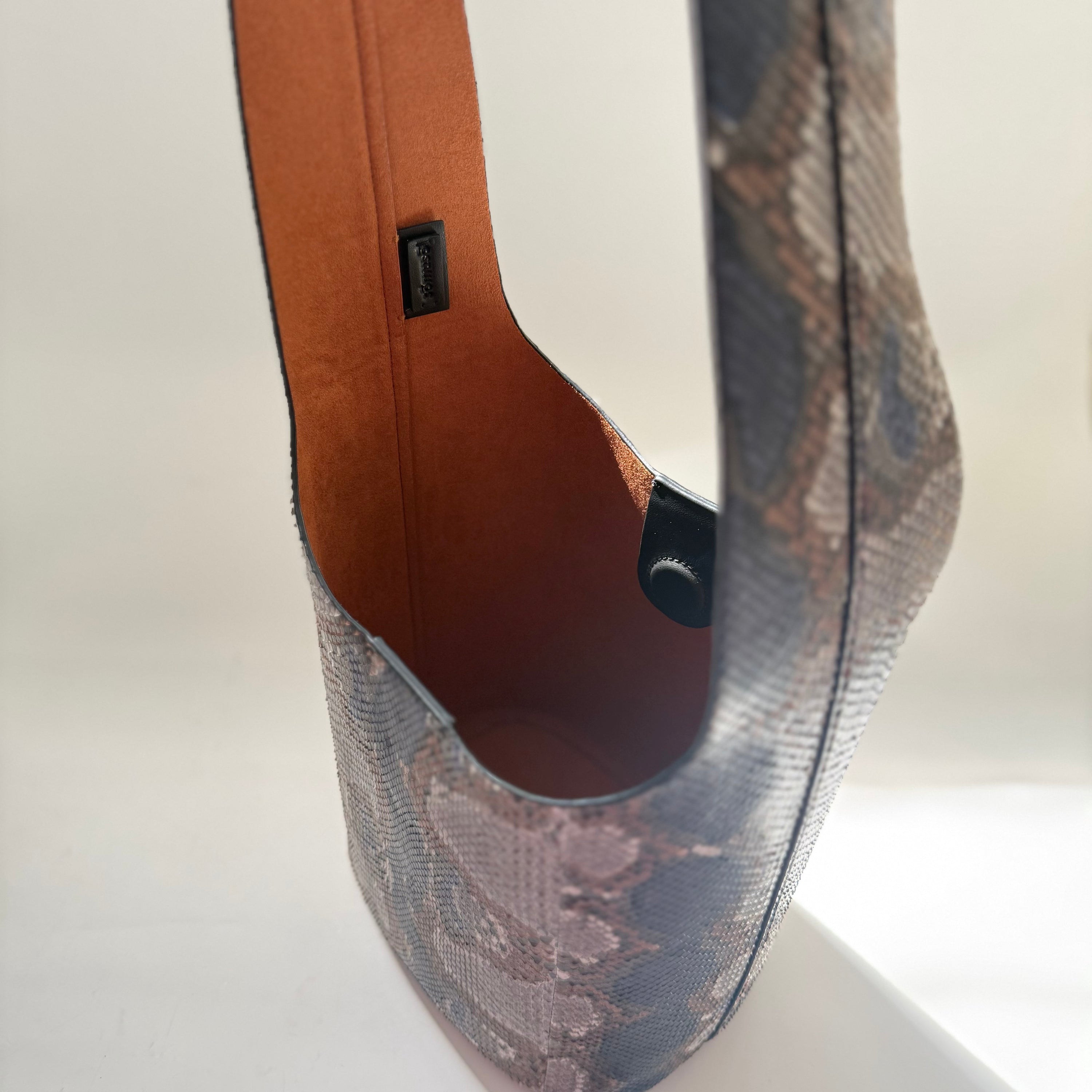 Vessel Exotic Leather Navy Brown Mix Bucket Bag