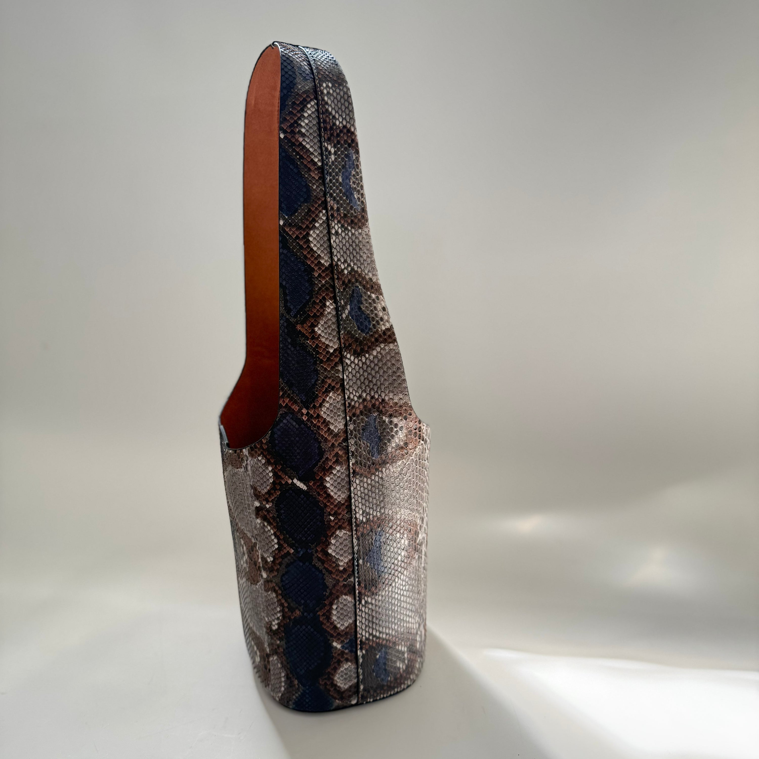 Vessel Exotic Leather Navy Brown Mix Bucket Bag