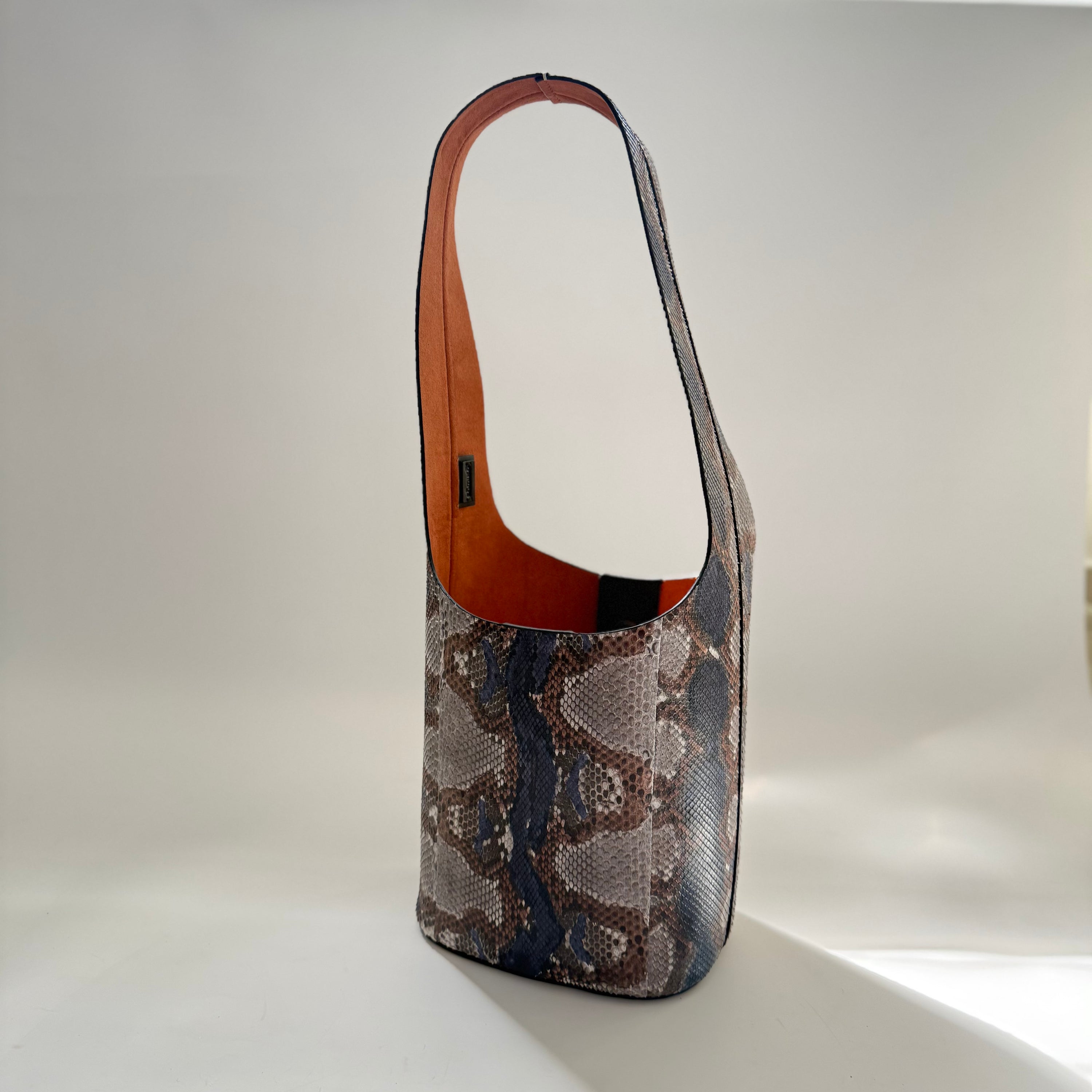 Vessel Exotic Leather Navy Brown Mix Bucket Bag