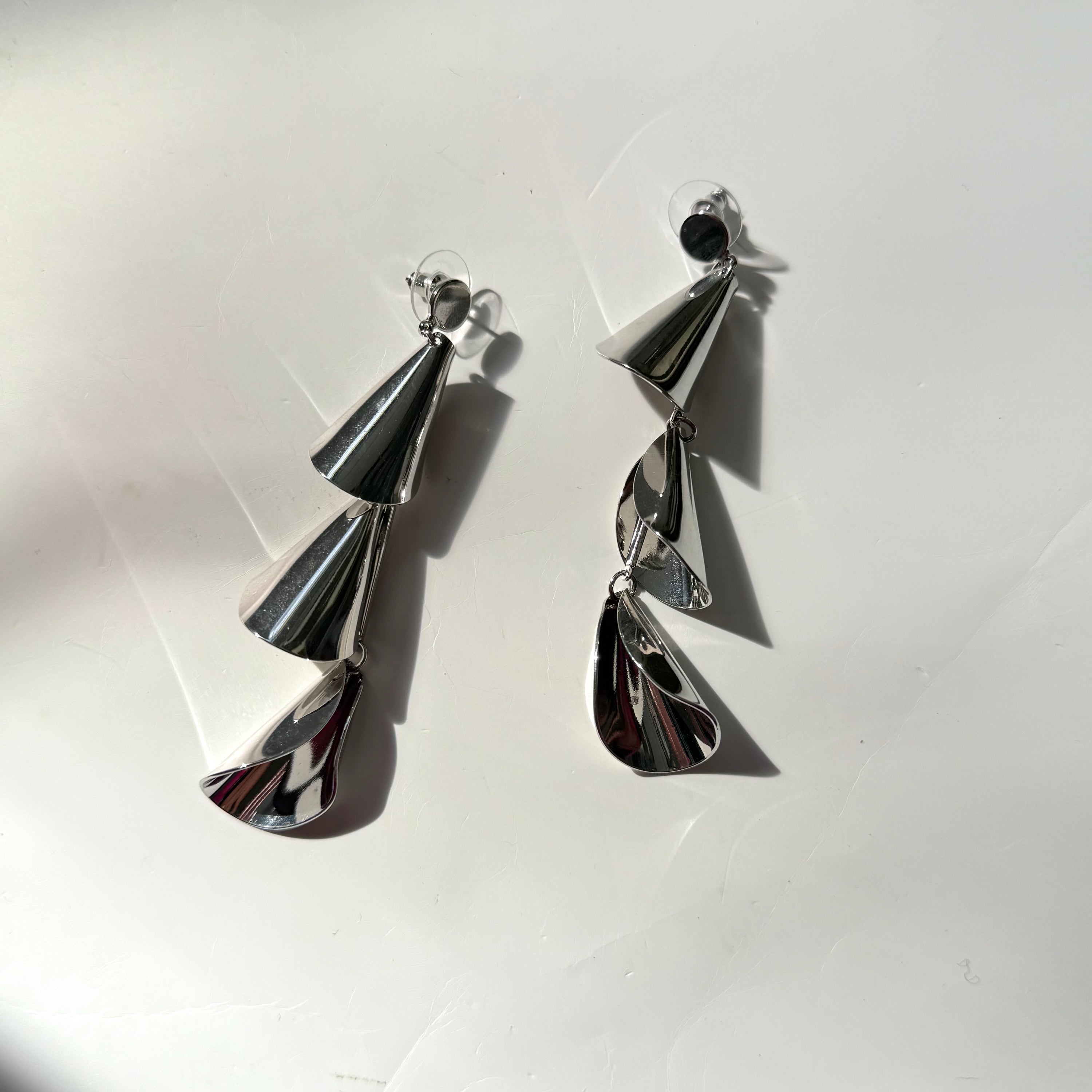 Silver Dangling Statement Lightweight Pierced Earrings