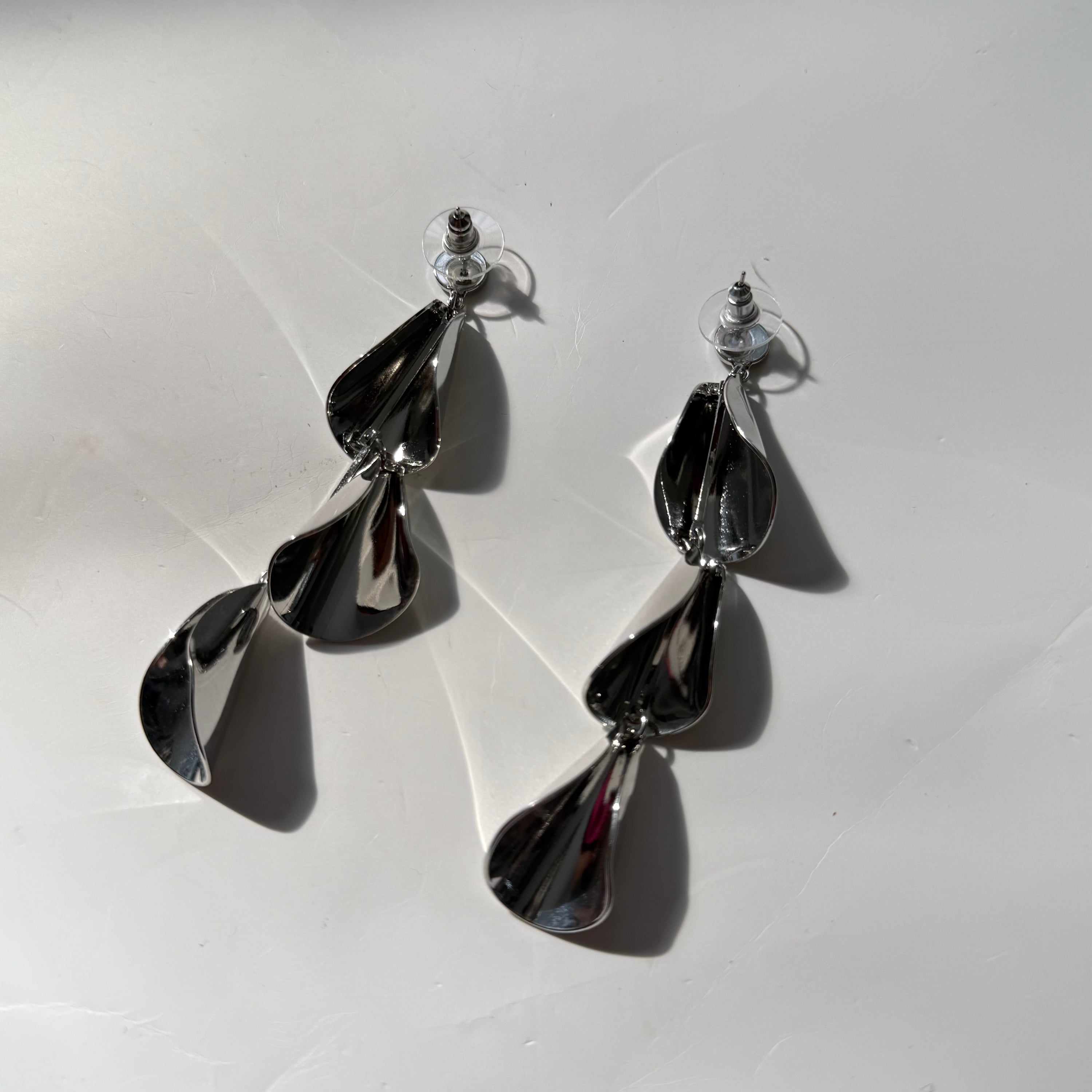 Silver Dangling Statement Lightweight Pierced Earrings