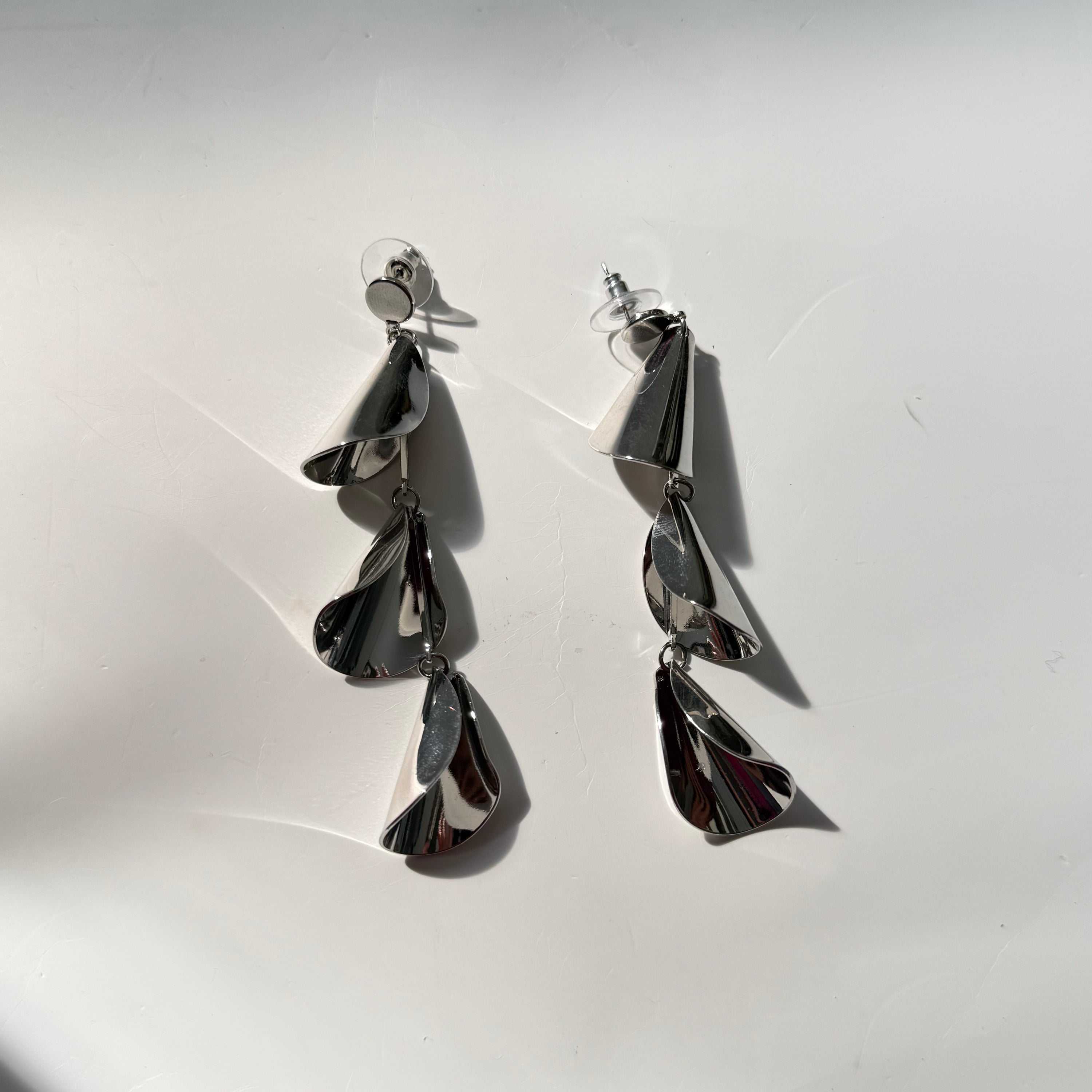 Silver Dangling Statement Lightweight Pierced Earrings