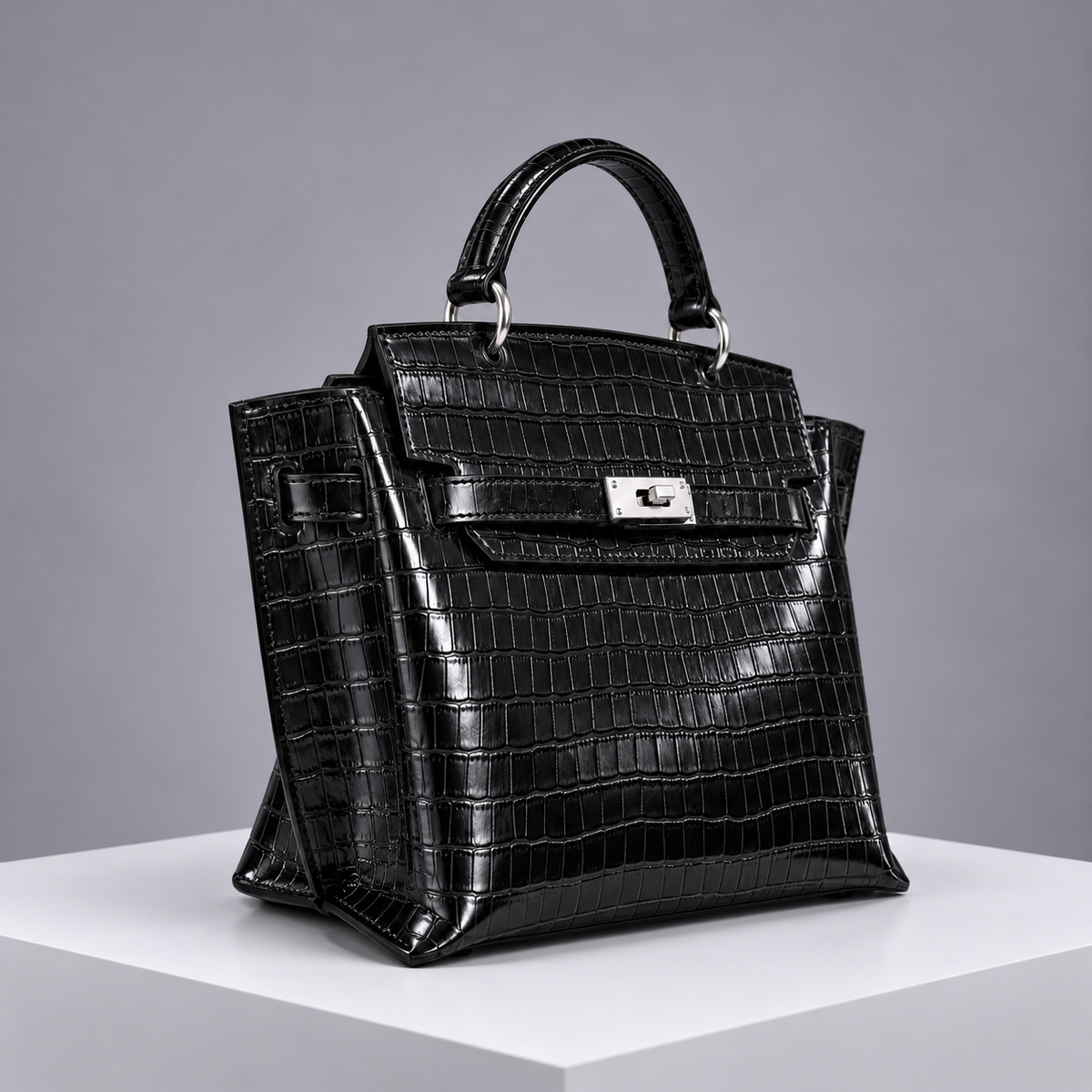 Le H 26 Black Croco-Embossed Leather Top Handle (PRE-ORDER)