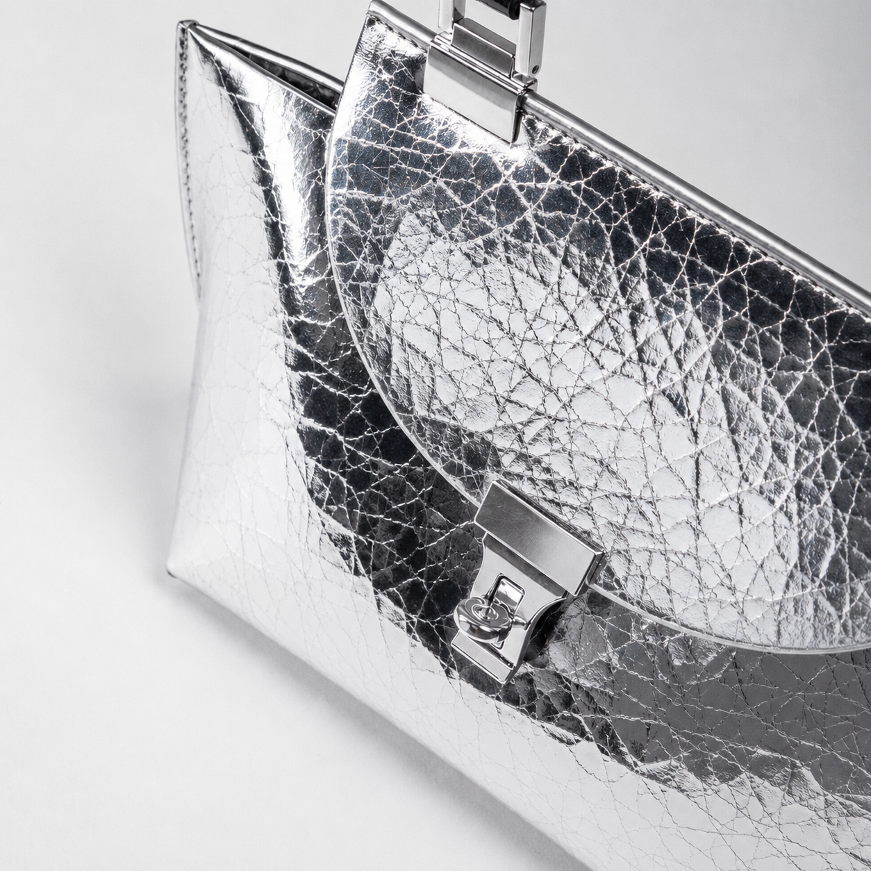 Le Bon 20 Silver Lightweight Leather Top Handle Bag