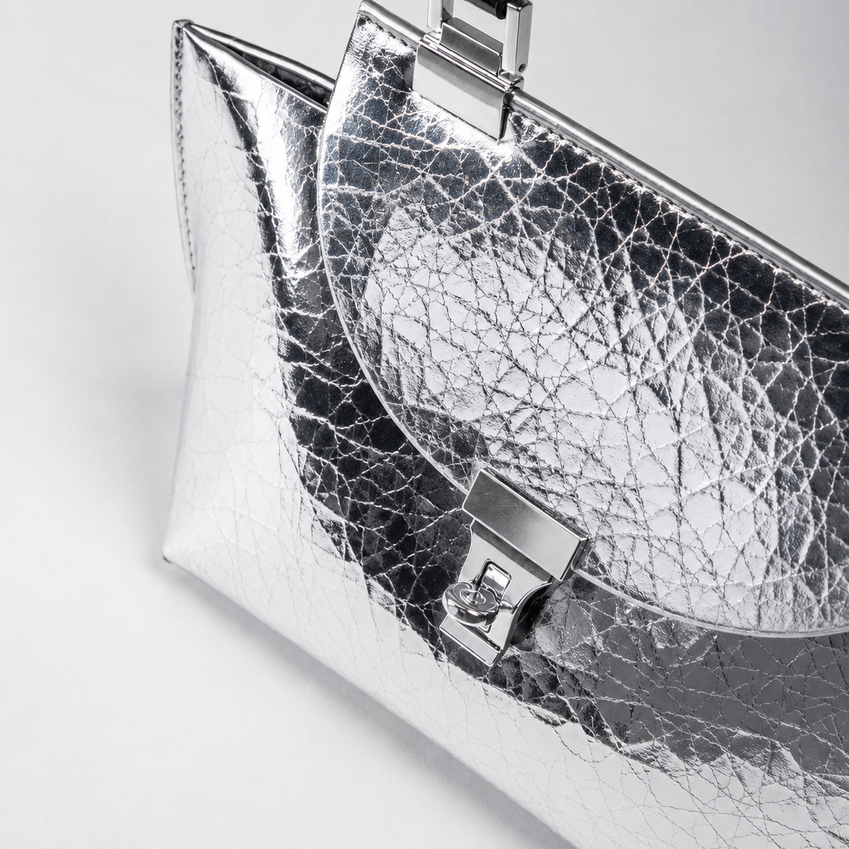 Le Bon 14 Silver Mirror Lightweight Leather Top Handle Bag