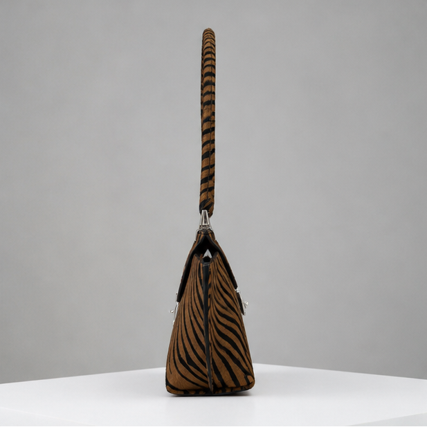 Le Bon 20 Tiger Motif Lightweight Leather Top Handle Bag