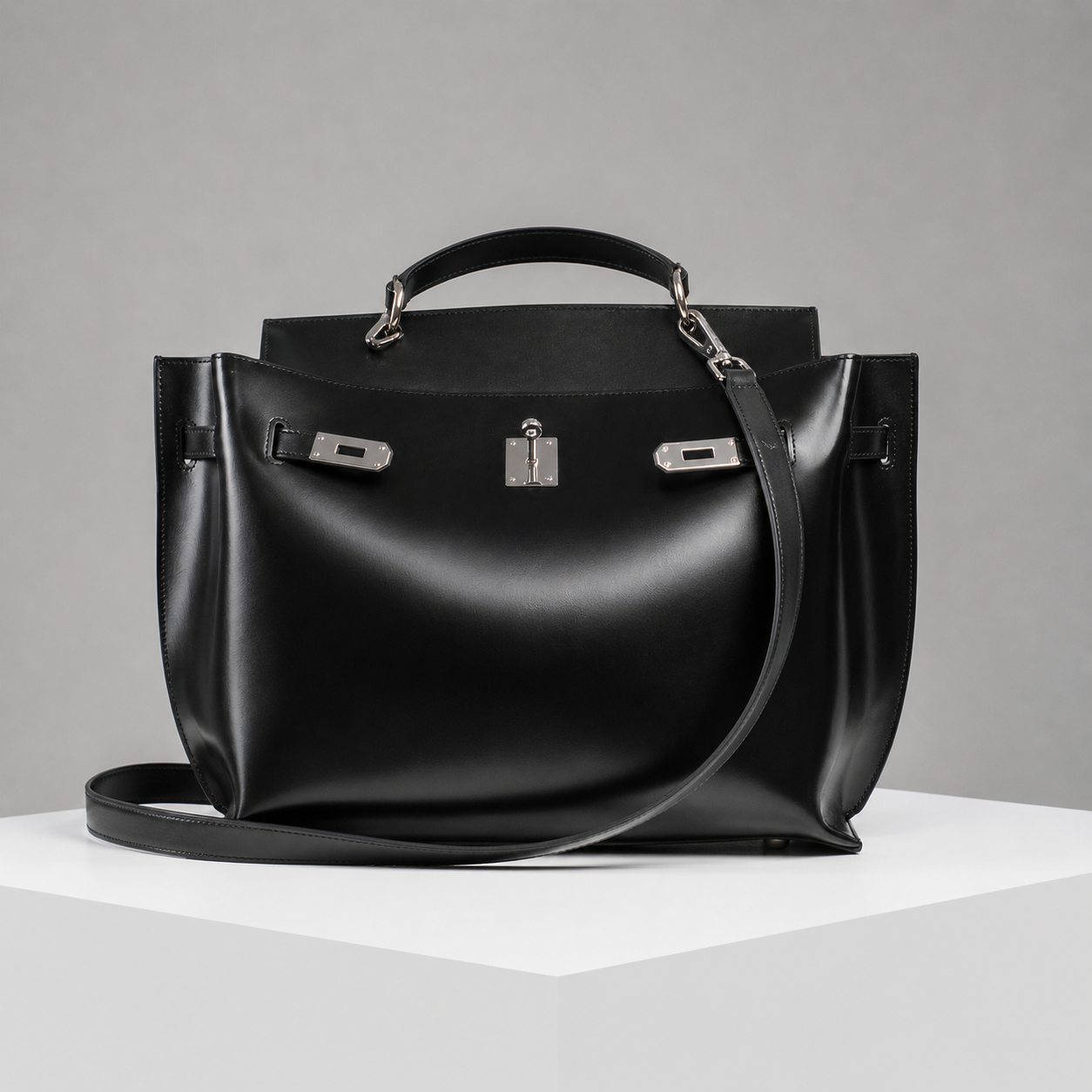 Le H Lightweight Black Leather Carryall Bag