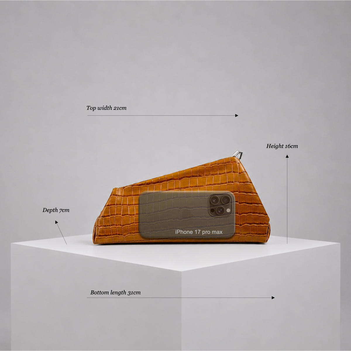 Le Twist Croco-Embossed Caramel Leather Clutch (PRE-ORDER)