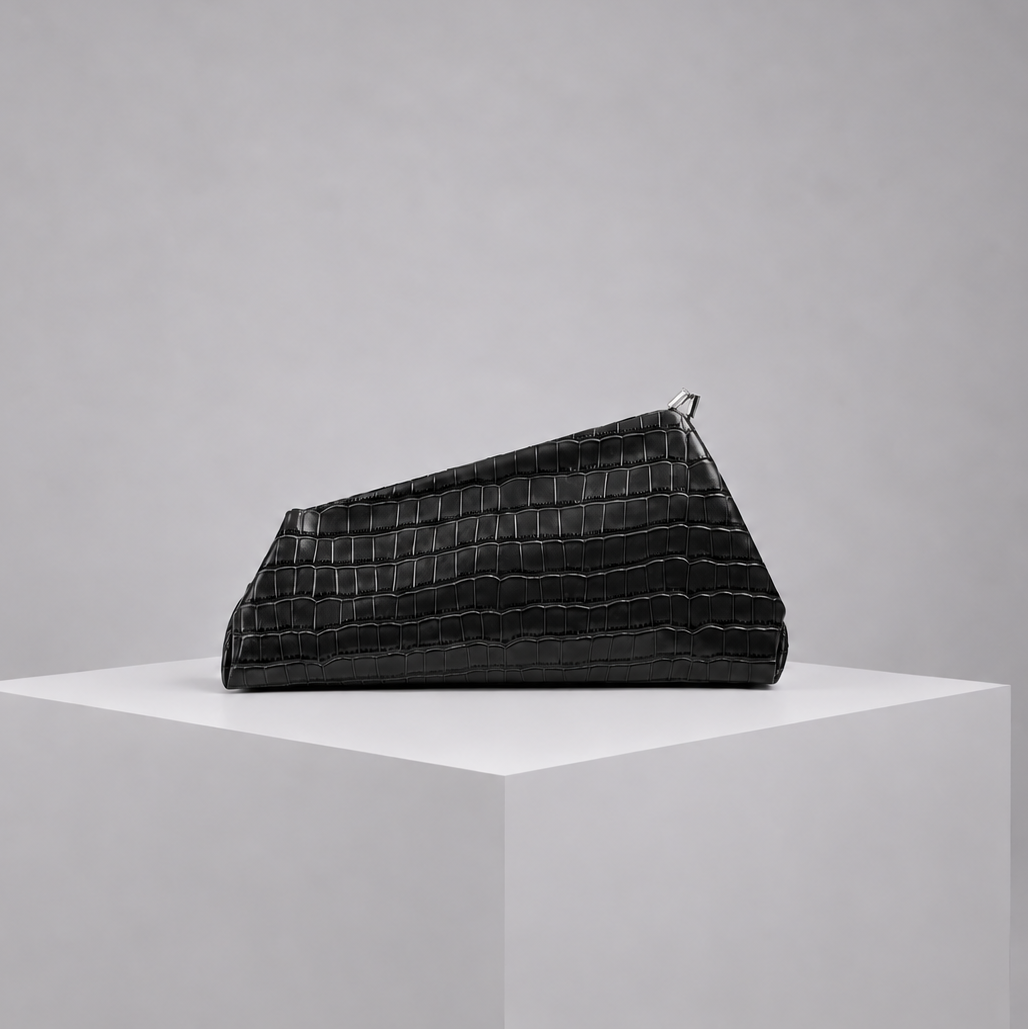 Le Twist Croco-Embossed Black Leather Clutch (PRE-ORDER)