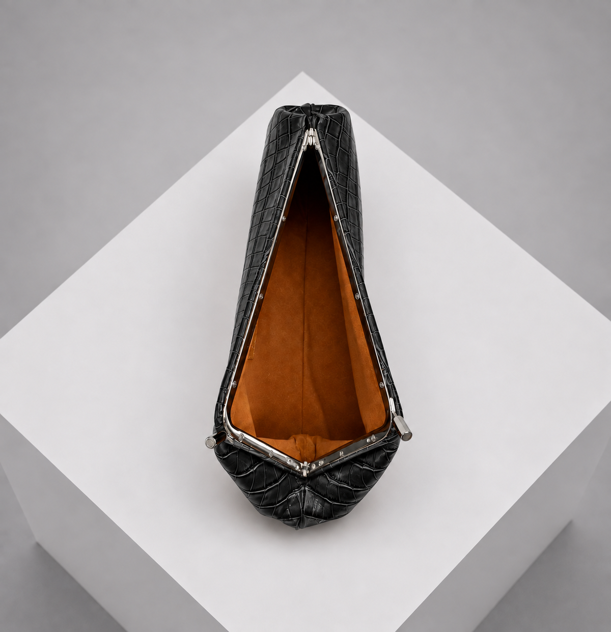 Le Twist Croco-Embossed Black Leather Clutch (PRE-ORDER)