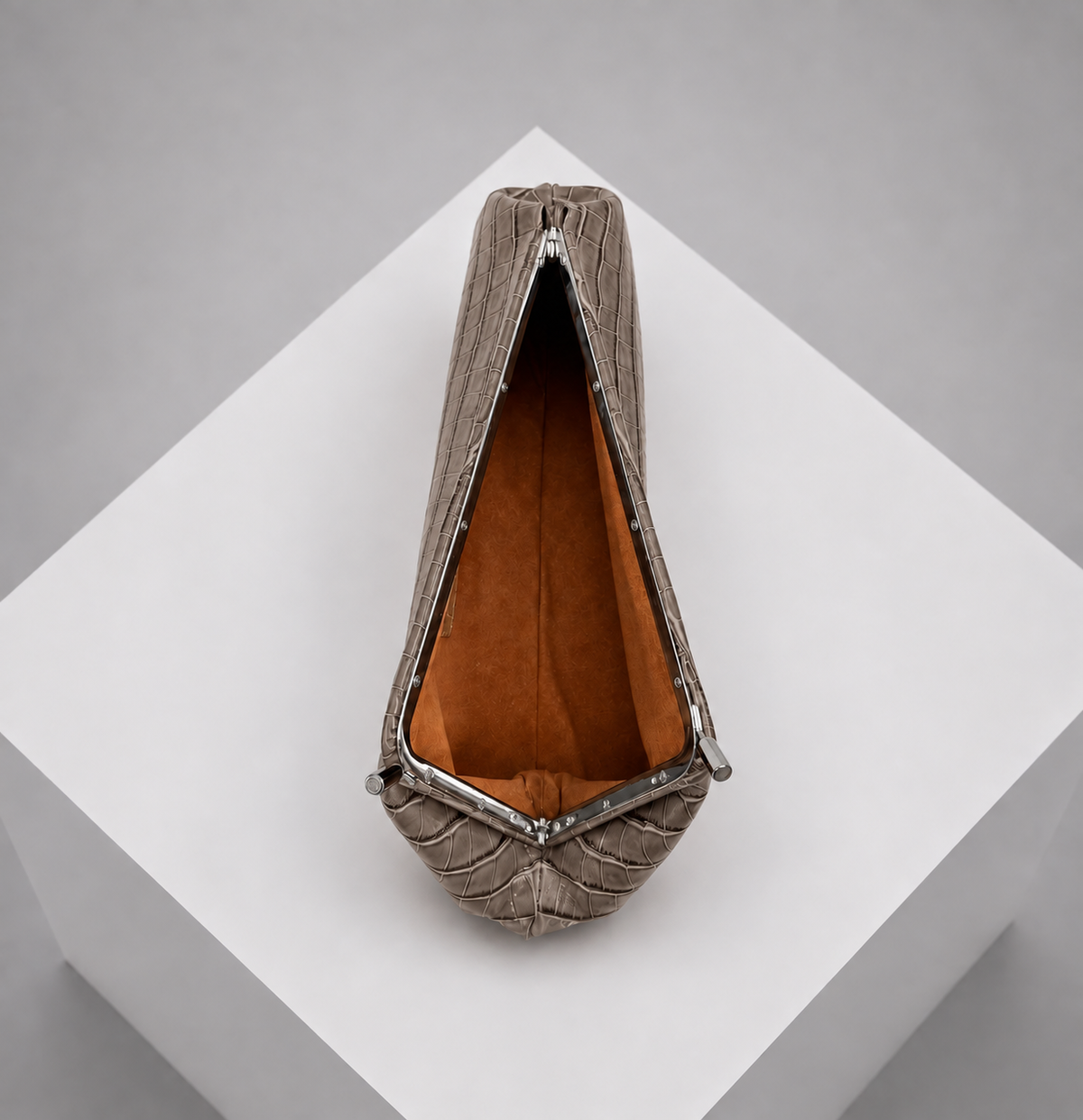 Le Twist Croco-Embossed Taupe Leather Clutch (PRE-ORDER)