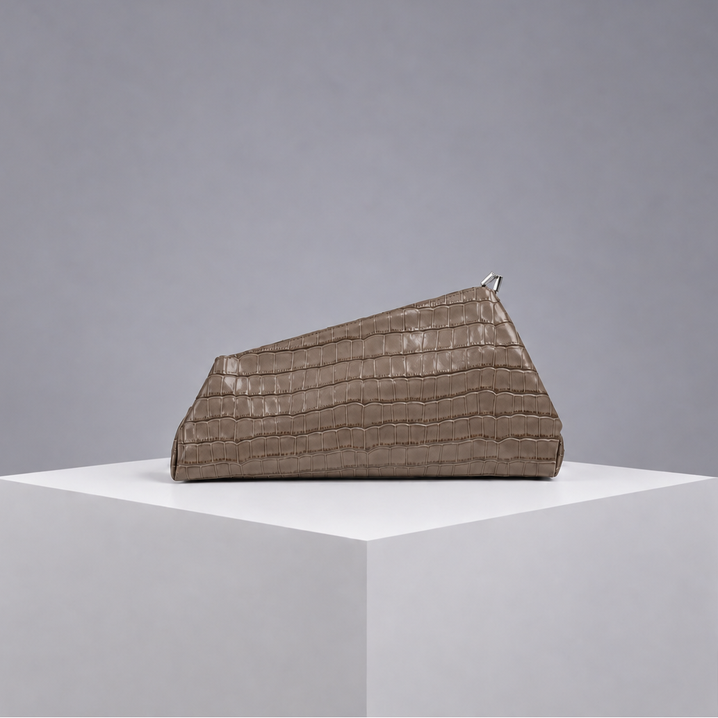Le Twist Croco-Embossed Taupe Leather Clutch (PRE-ORDER)