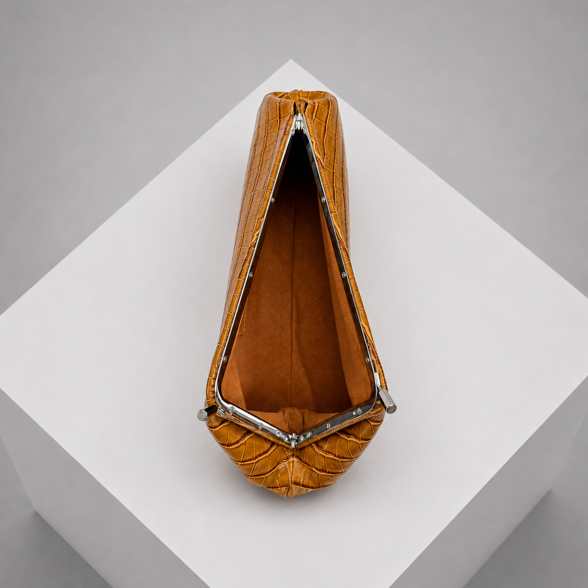 Le Twist Croco-Embossed Caramel Leather Clutch (PRE-ORDER)