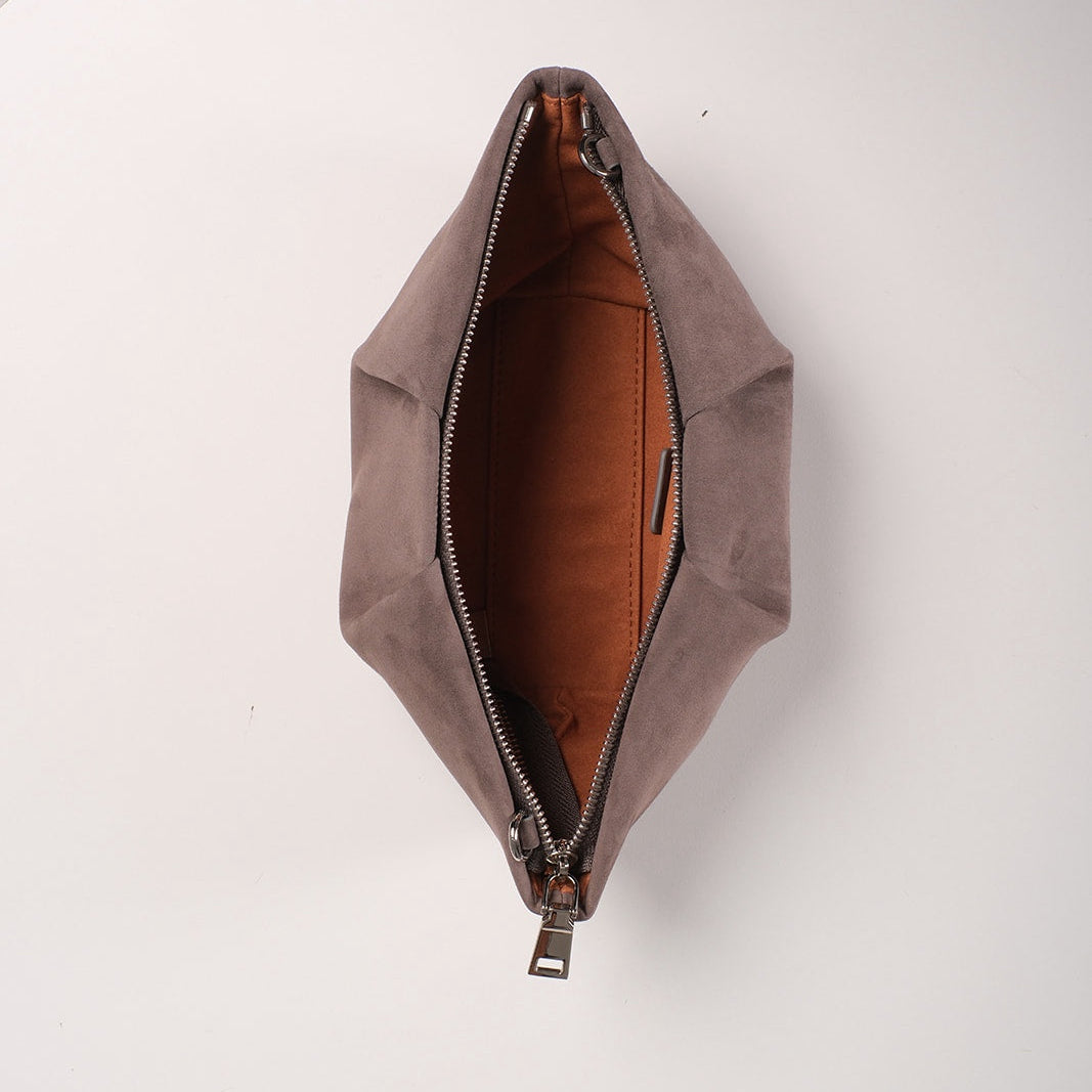 Mori Gray Suede Leather Clutch