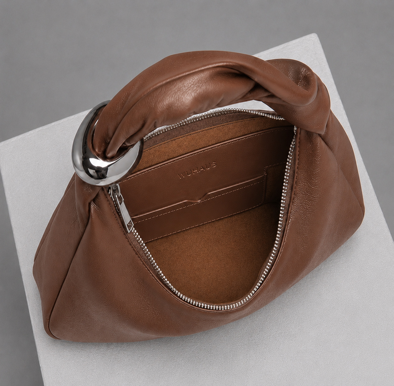Orbit Lightweight Cocoa Leather Sculptural Bag (COMING SOON)