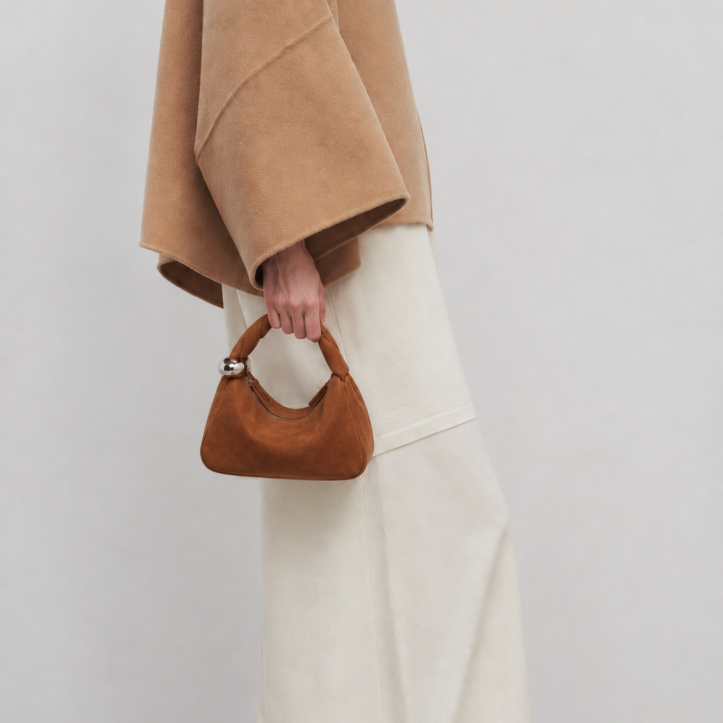Orbit Lightweight Tan Suede Sculptural Bag