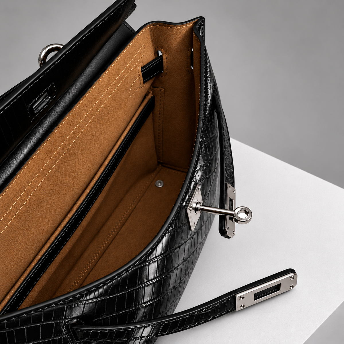 Le H 26 Black Croco-Embossed Leather Top Handle (PRE-ORDER)