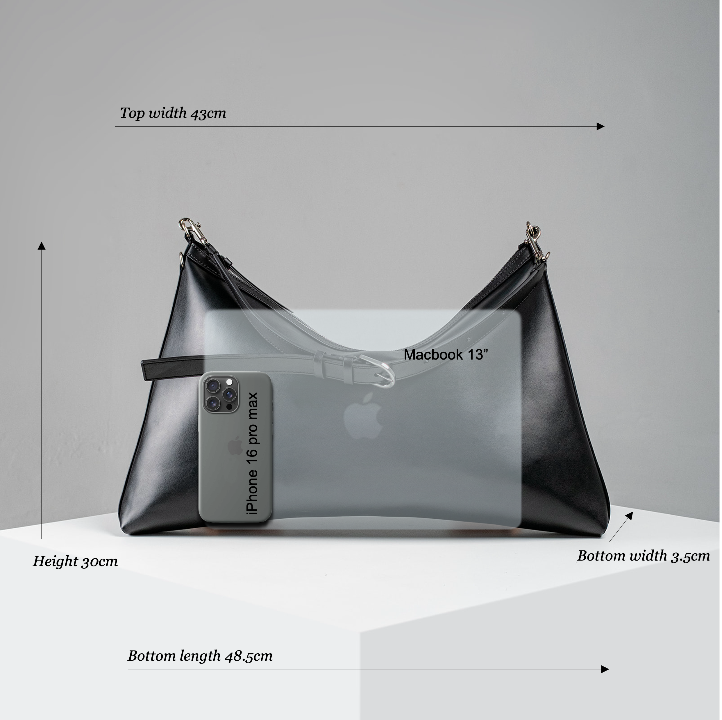 Helix Embossed Black Lightweight Leather Shoulder Bag