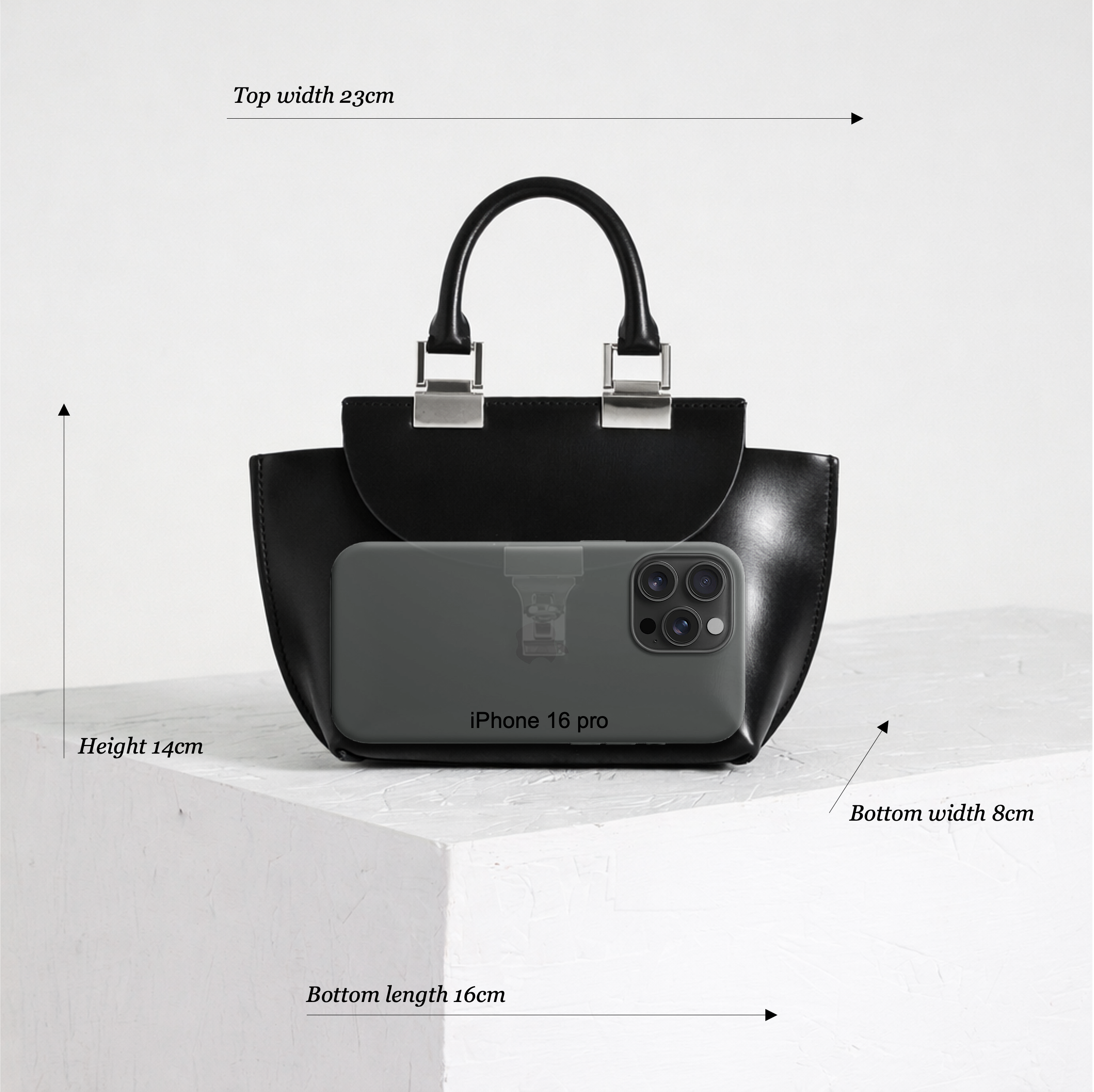 Le Bon 14 Black Lightweight Leather Top Handle Bag