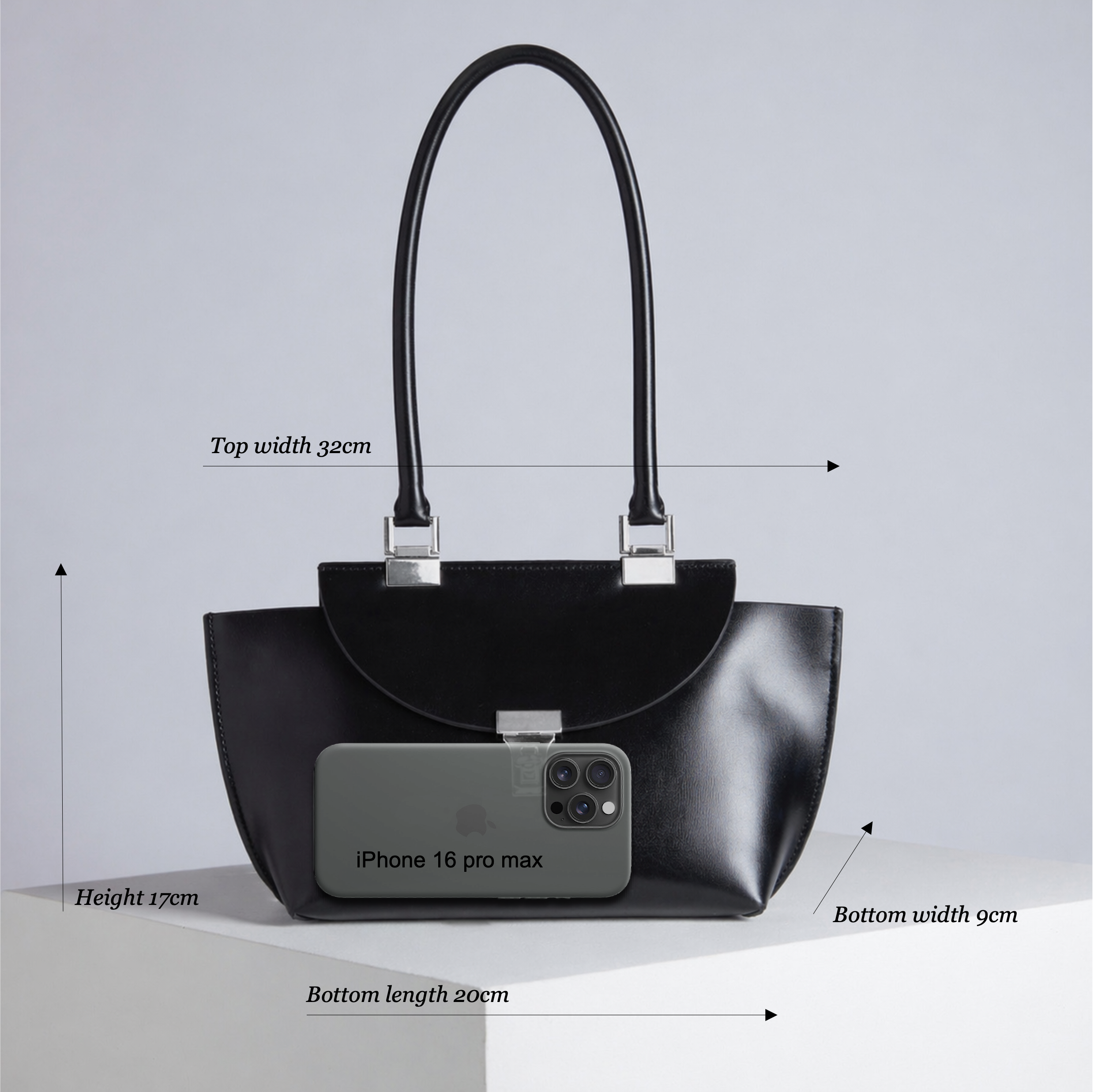 Le Bon 20 Black Lightweight Leather Top Handle Bag
