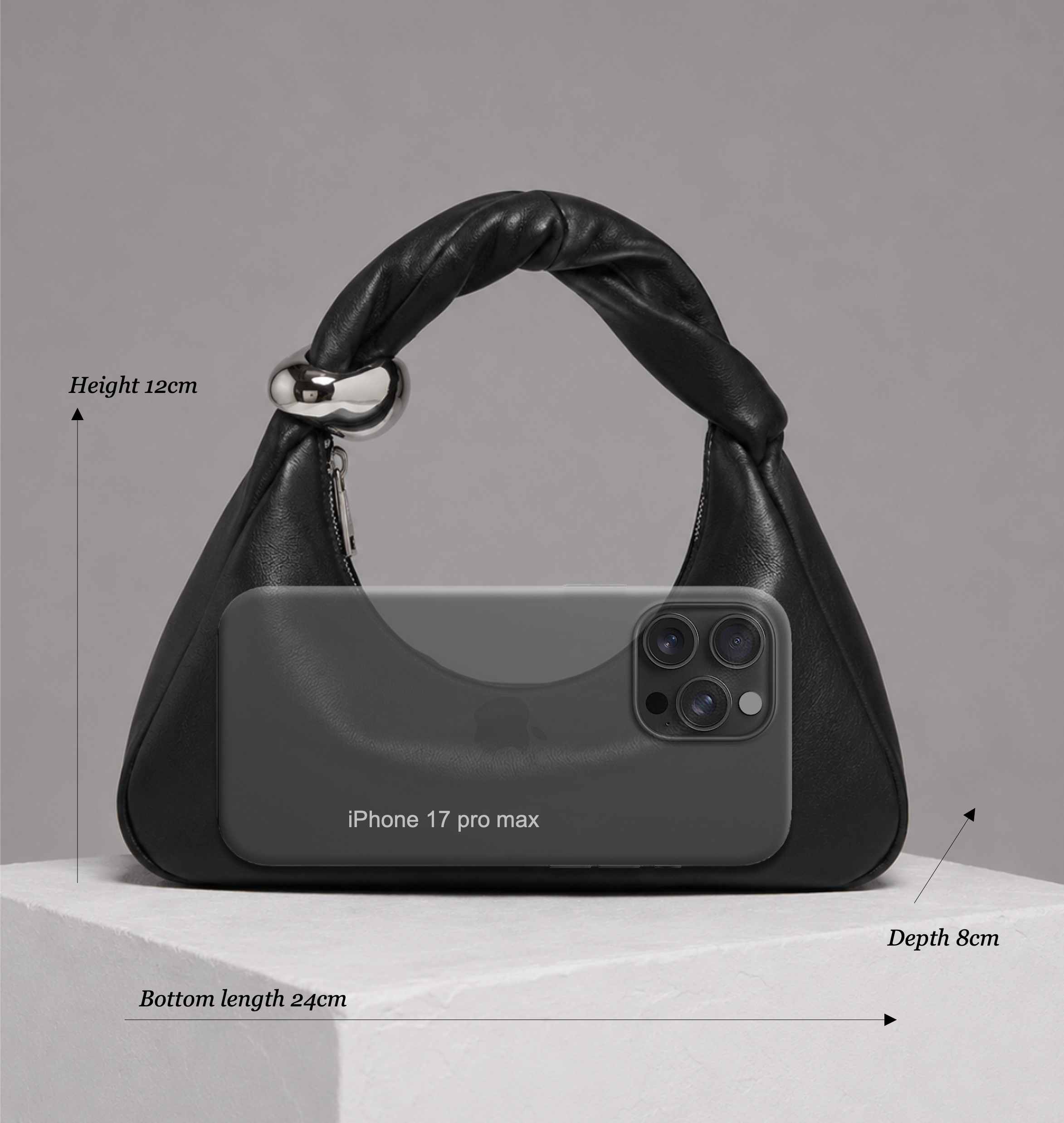 Orbit Lightweight Black Leather Sculptural Bag