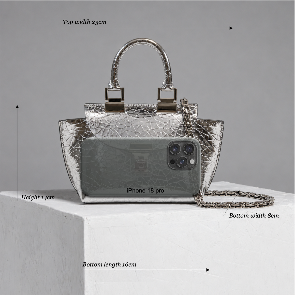 Le Bon 14 Silver Mirror Lightweight Leather Top Handle Bag