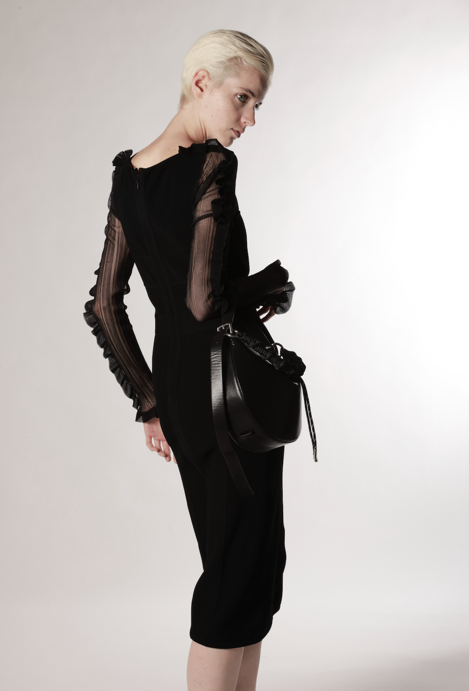 Vintage Herve Leger Black Long Dress with Fan Sleeves