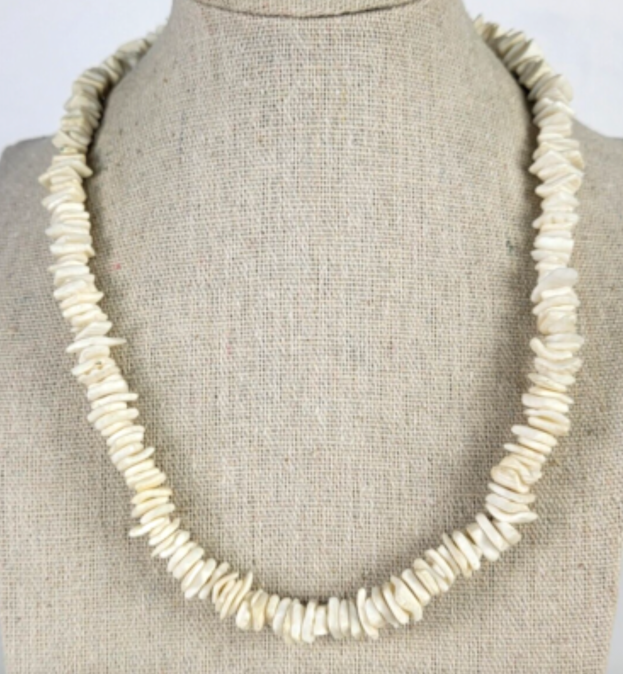 Vintage Chunky White Puka Shell Necklace Barrel Clasp