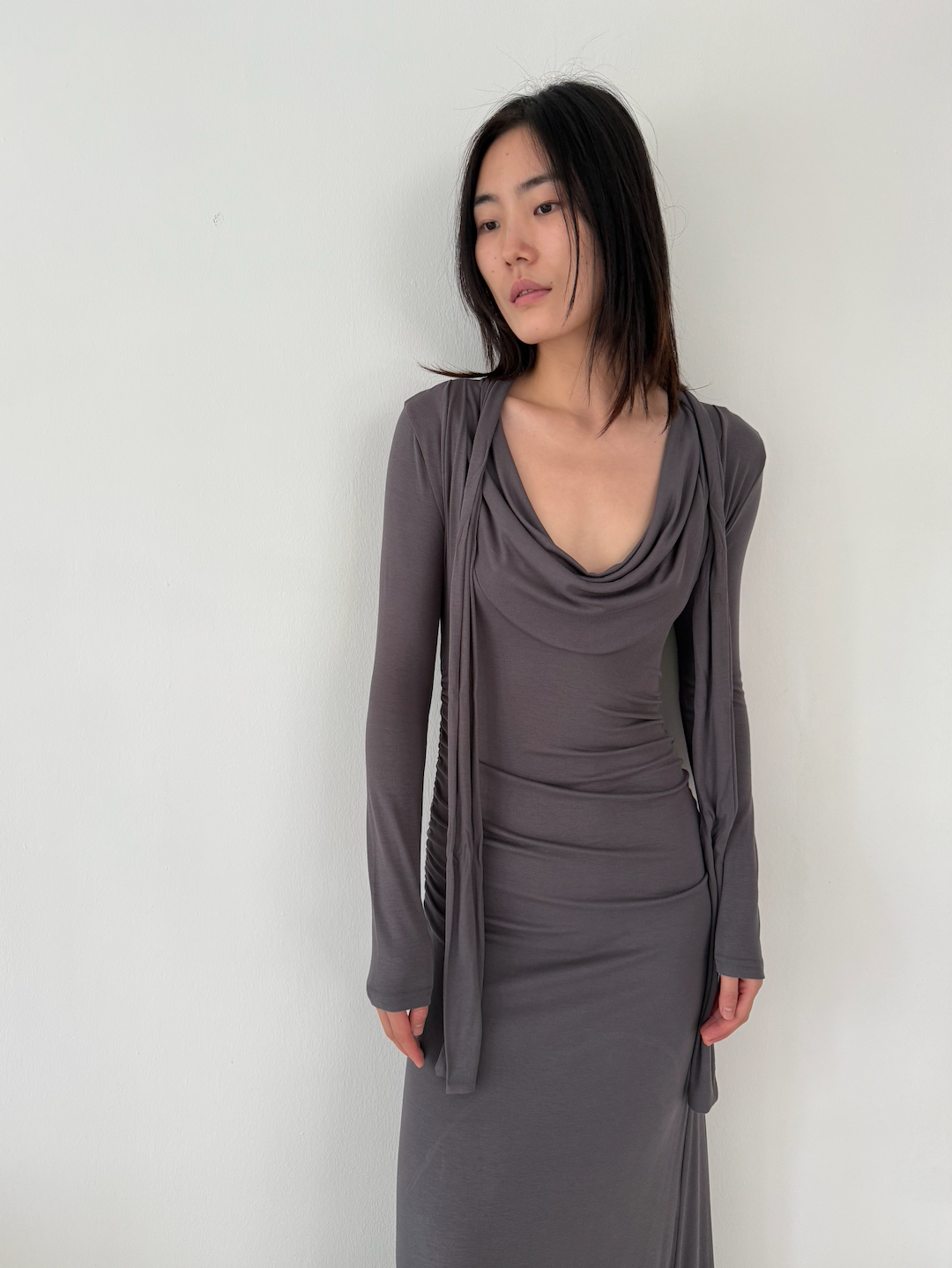 Long Heather Grey Draped Dress
