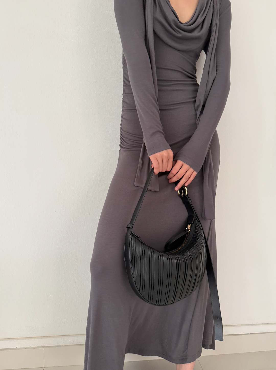 Long Heather Grey Draped Dress
