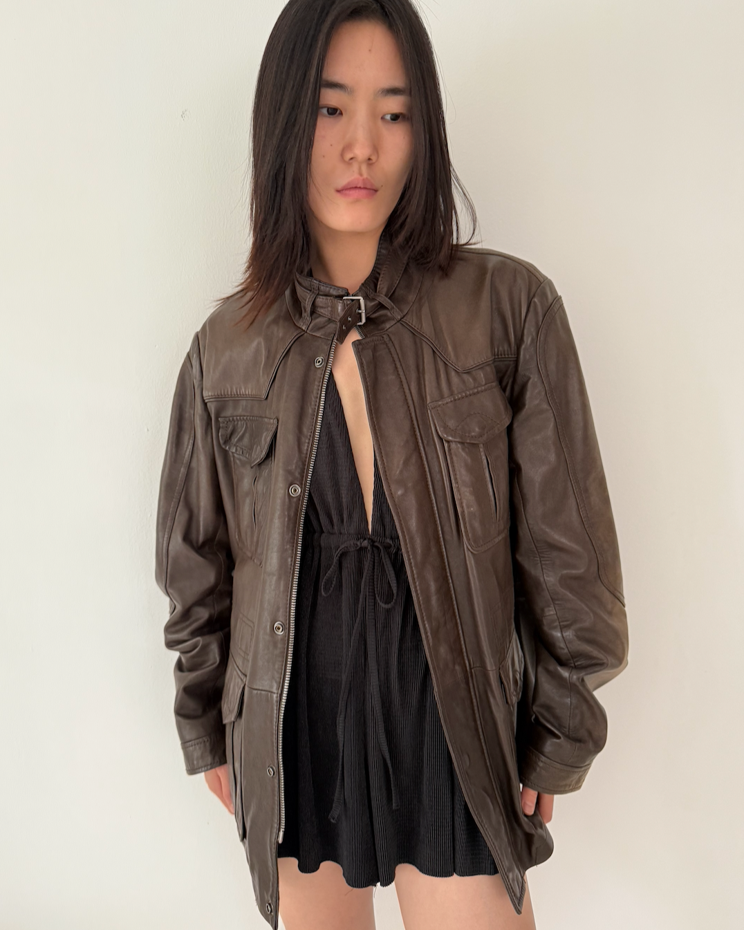Vintage HUGO BOSS Men Leather Brown Jacket