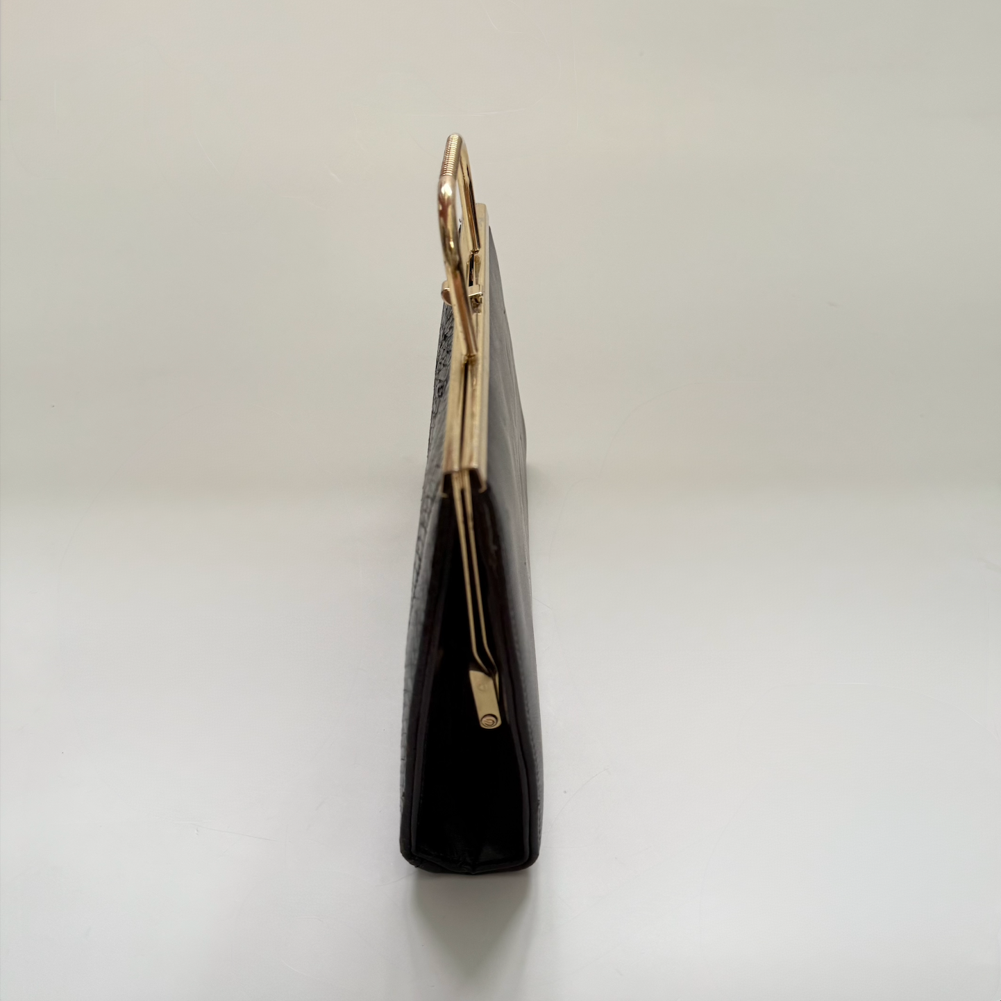 Vintage 1980s Black Exotic Leather Purse with Convertible Gold Handle