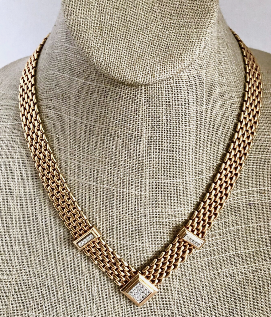 Vintage Avon Gold Panther Link V Crystal Pavé Collar Necklace