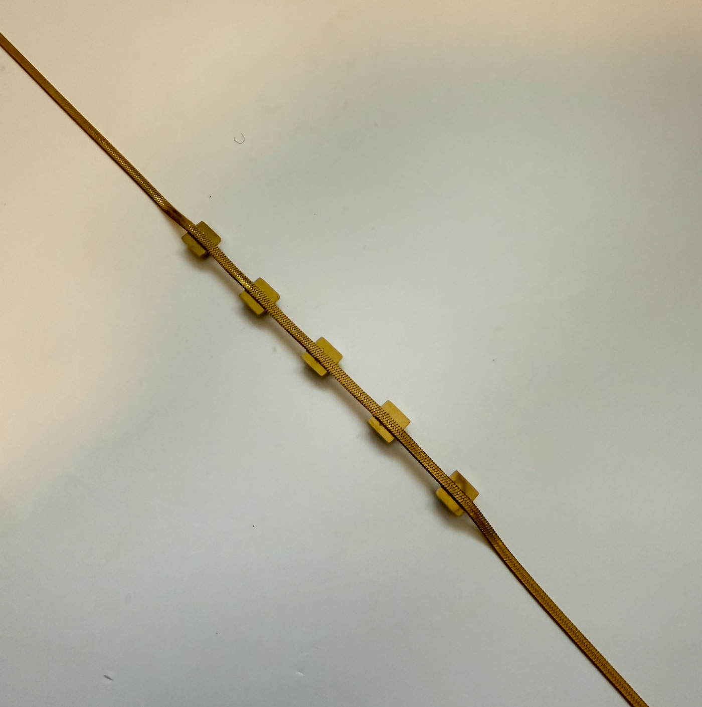 Vintage Bright Gold Flat Snake Choker Necklace With Faux Turquoise Beads