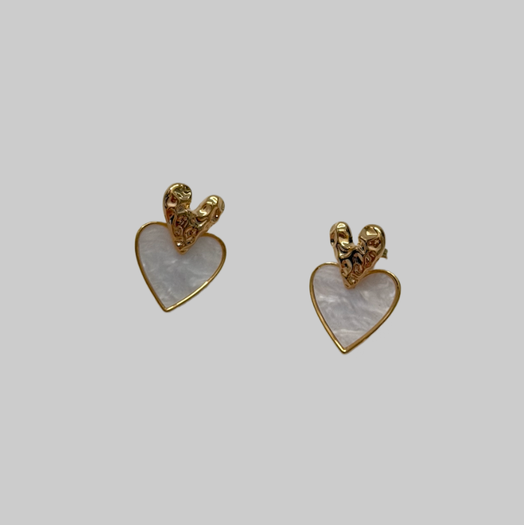 Gold toned with Pearl Heart Pierced Earrings