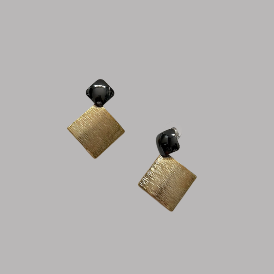 Pierced Pewter & Textured Gold Geometric Dangles Drop Earrings