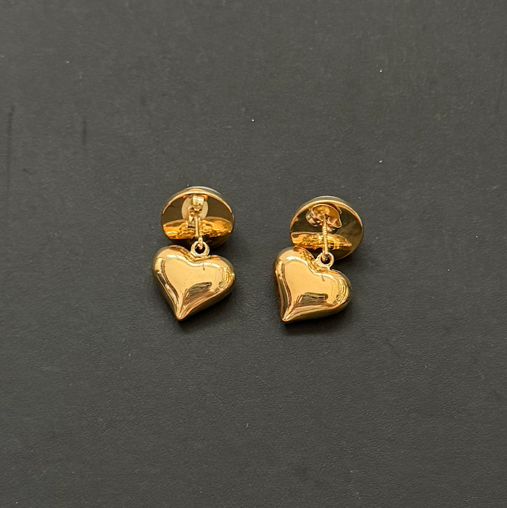 Faux Pearl Gold Padded Mini Heart Pierced Earrings