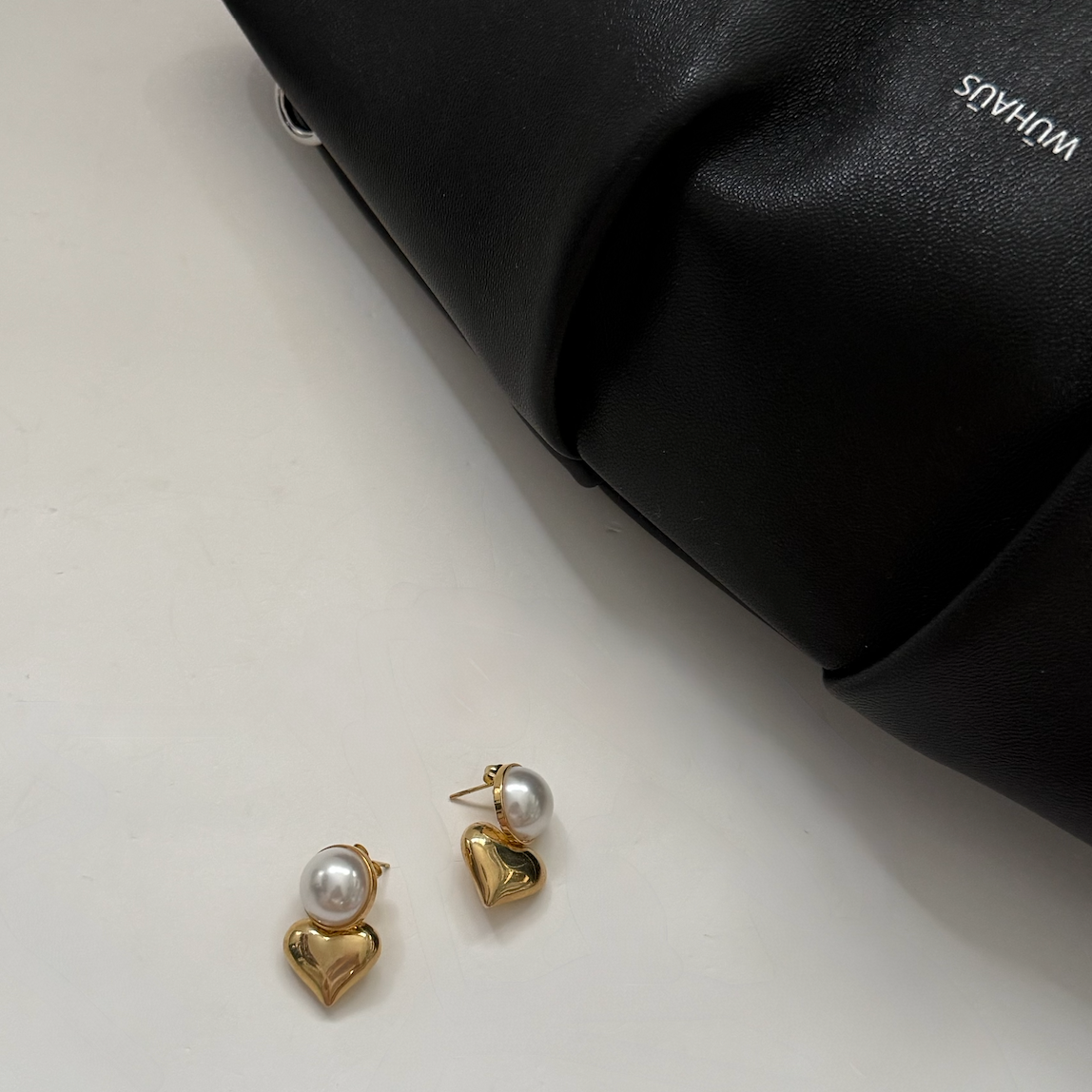 Faux Pearl Gold Padded Mini Heart Pierced Earrings