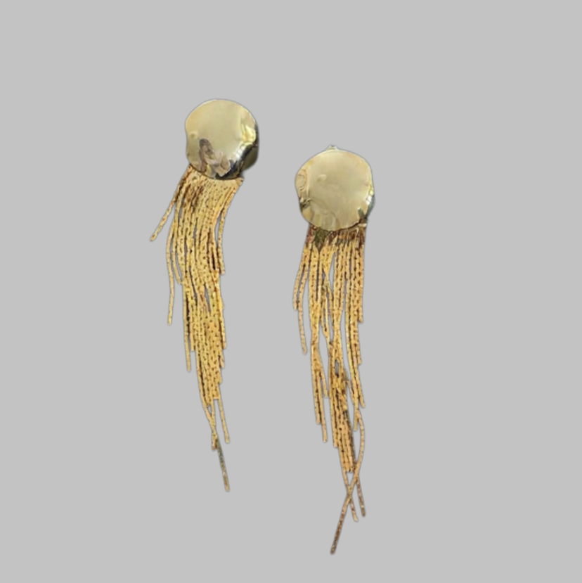 Gold-toned Dangling Disco Tassel Pierced Earrings