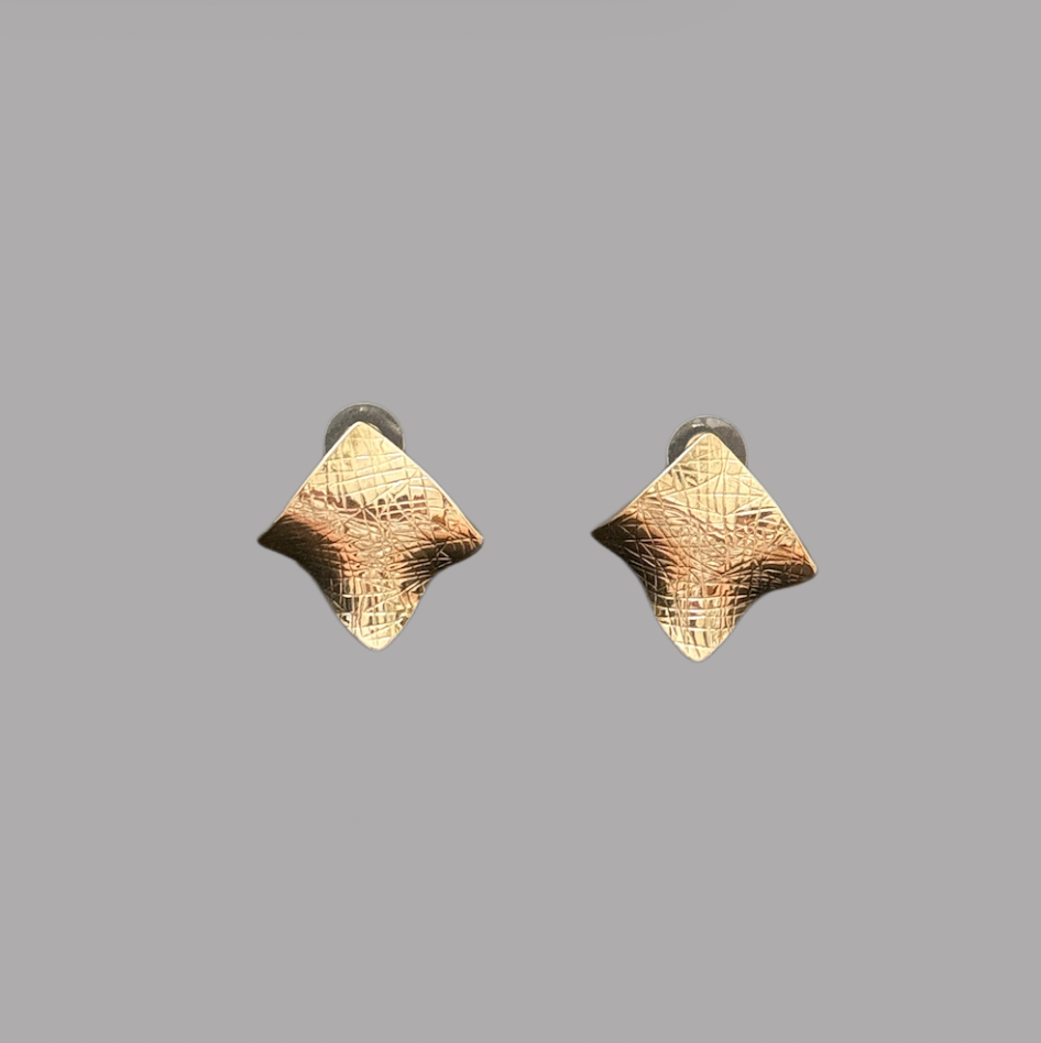 Textured Sculptural Lightweight Antique Gold Diamond Earrings