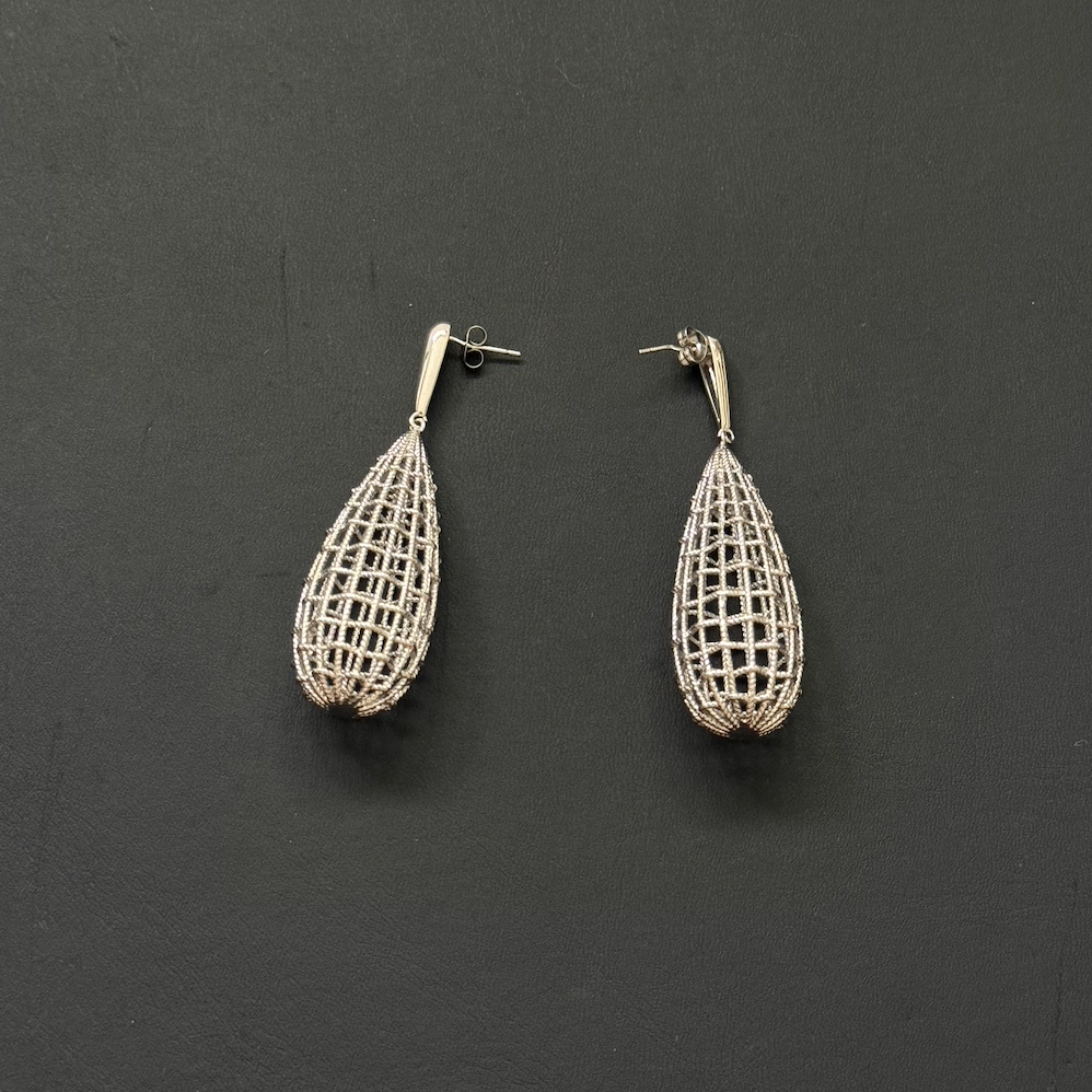 Silver Abstract Chunky Oval Statement Earrings